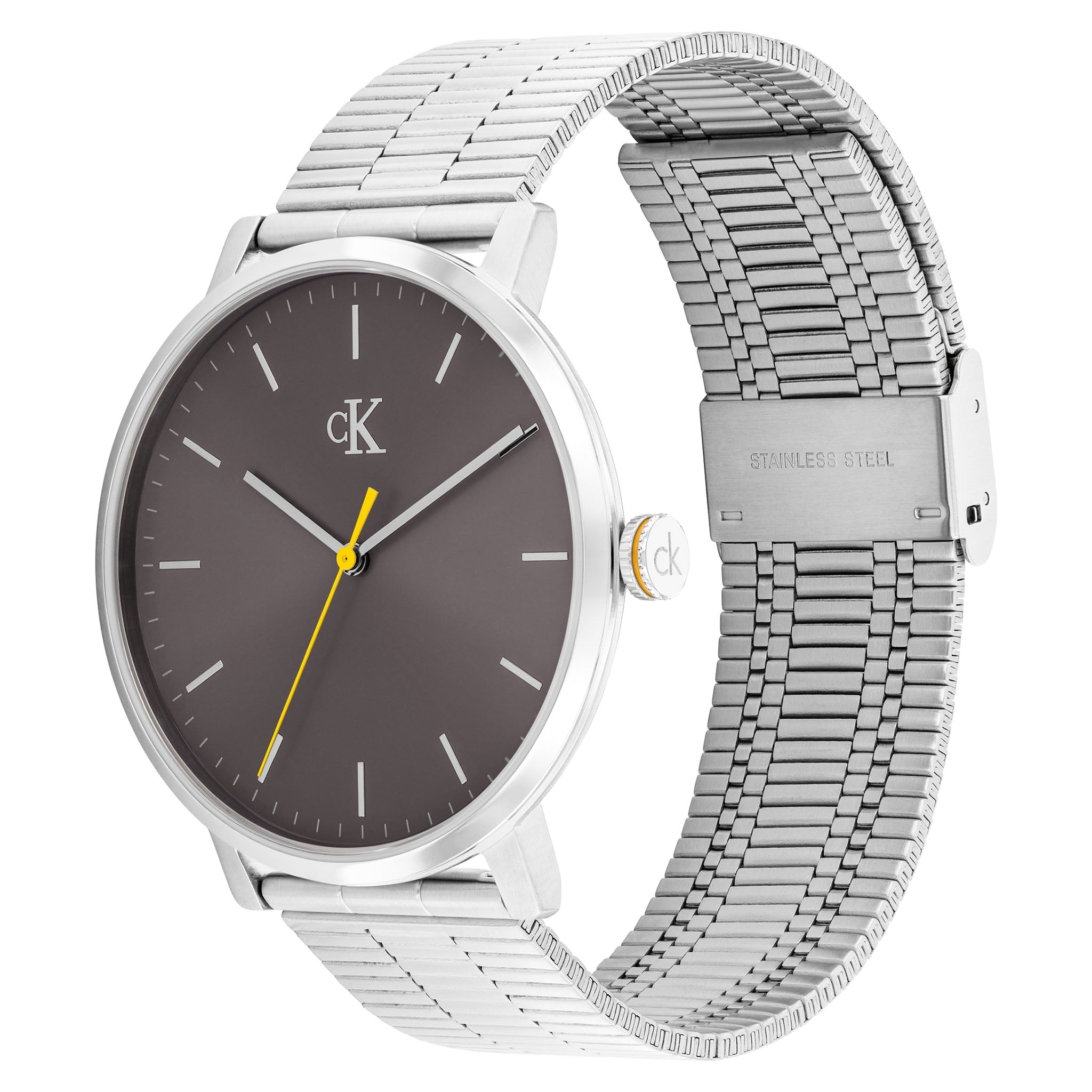 Calvin Klein Silver Steel Dark Grey Dial Men's Watch - 25200547