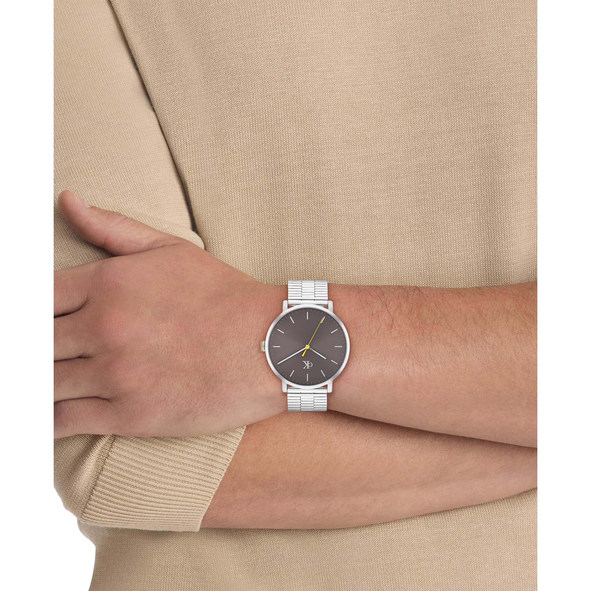 Calvin Klein Silver Steel Dark Grey Dial Men's Watch - 25200547