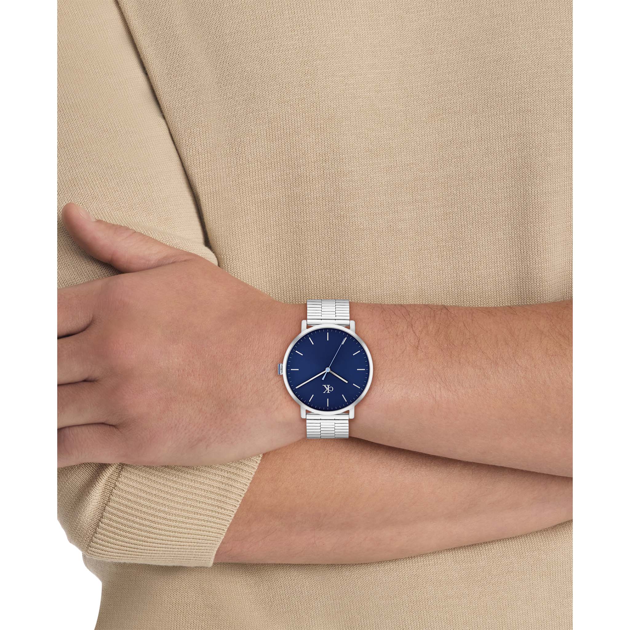 Calvin Klein Silver Steel Blue Dial Men's Watch - 25200548