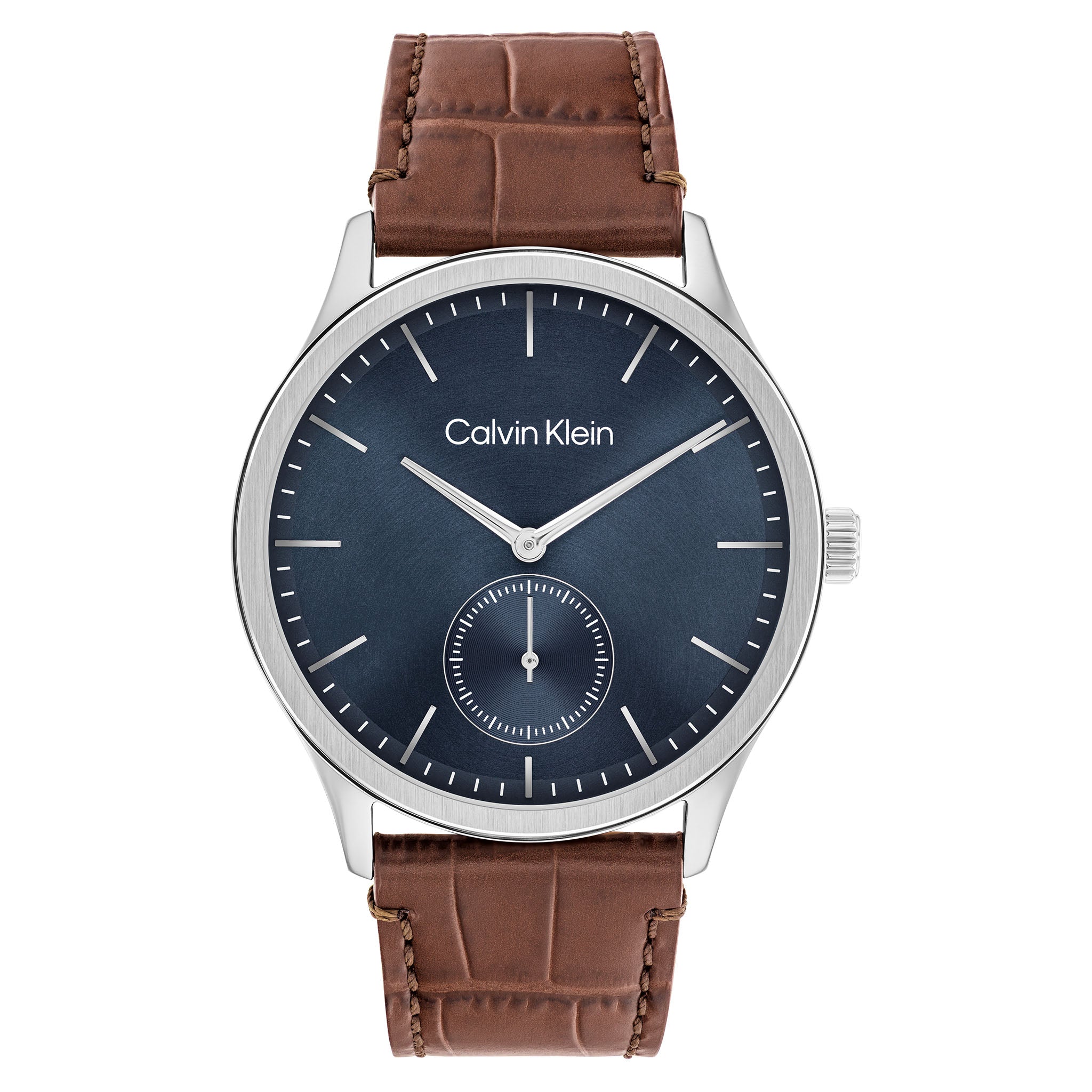 Calvin Klein Brown Leather Blue Dial Men's Watch - 25200552