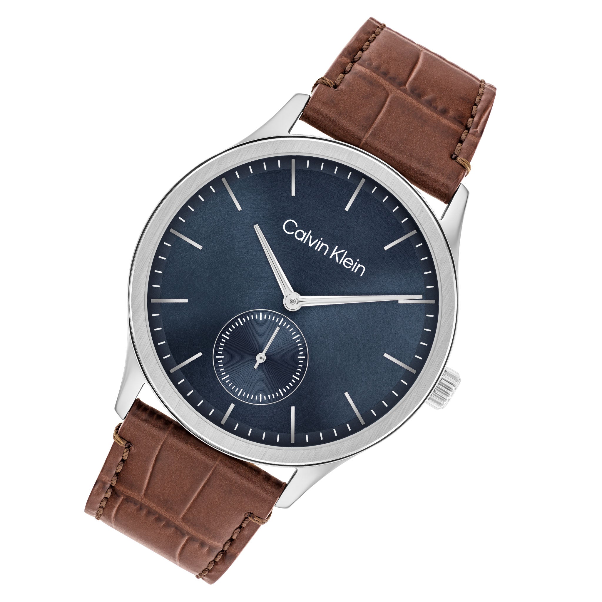Calvin Klein Brown Leather Blue Dial Men's Watch - 25200552