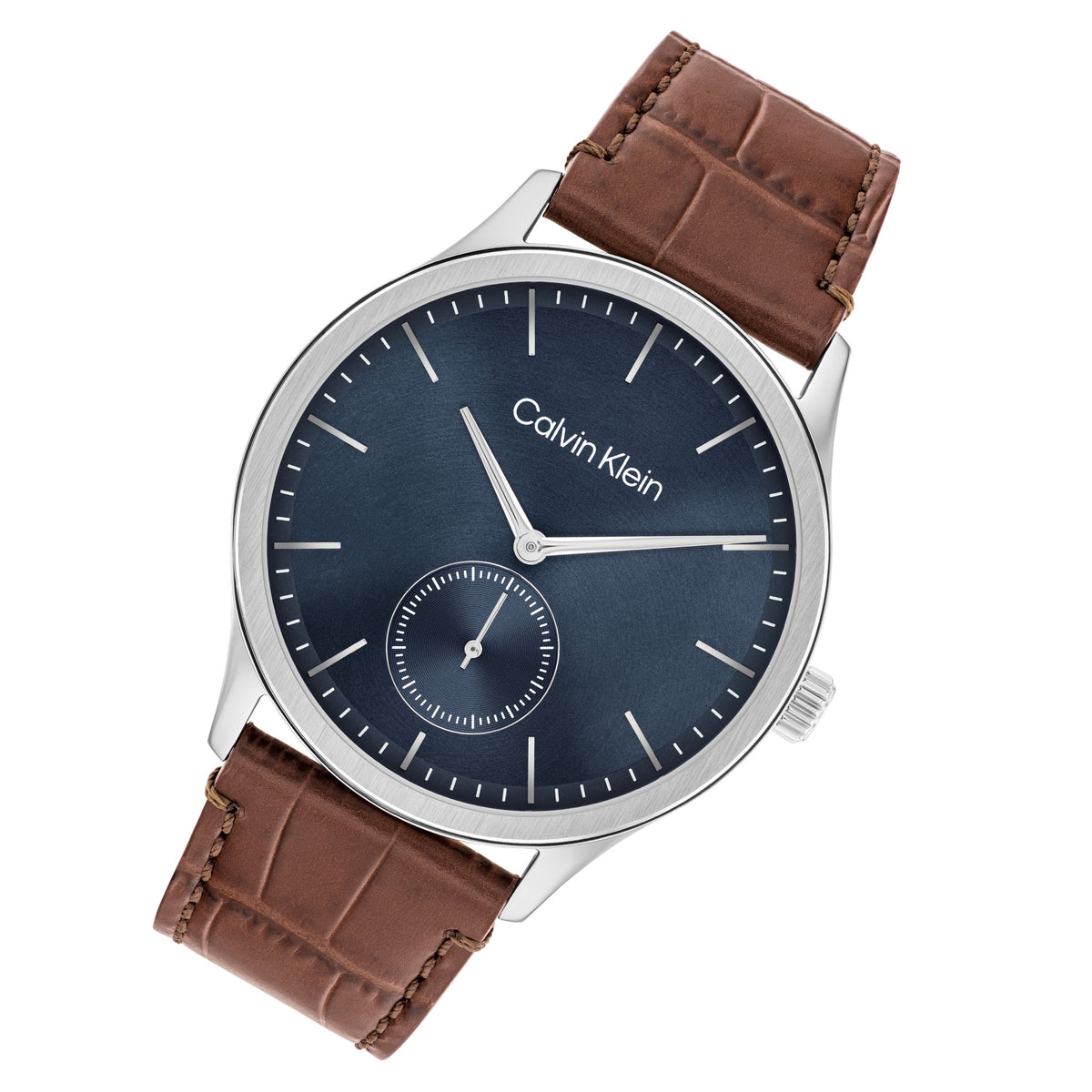 Calvin Klein Brown Leather Blue Dial Men's Watch - 25200552