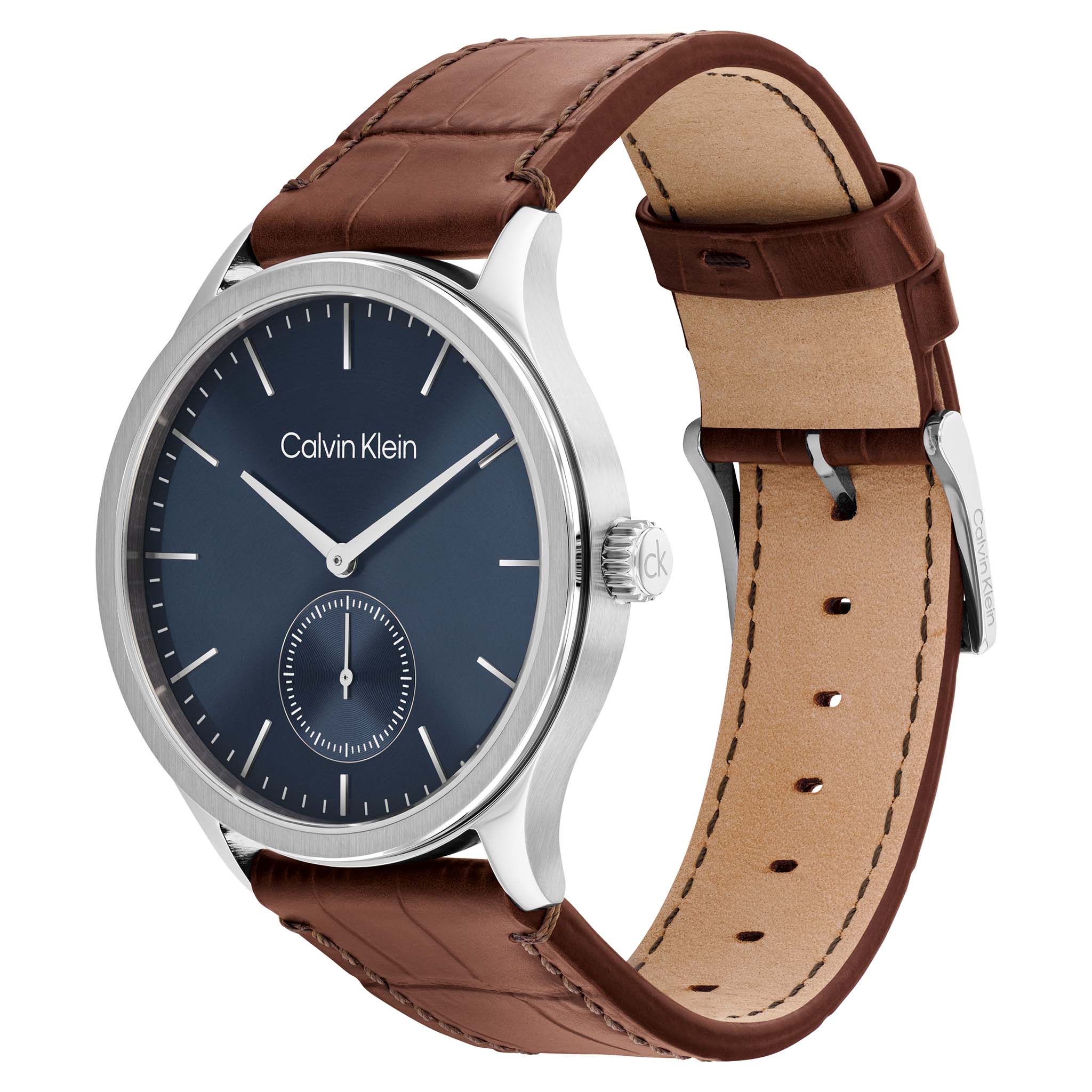 Calvin Klein Brown Leather Blue Dial Men's Watch - 25200552