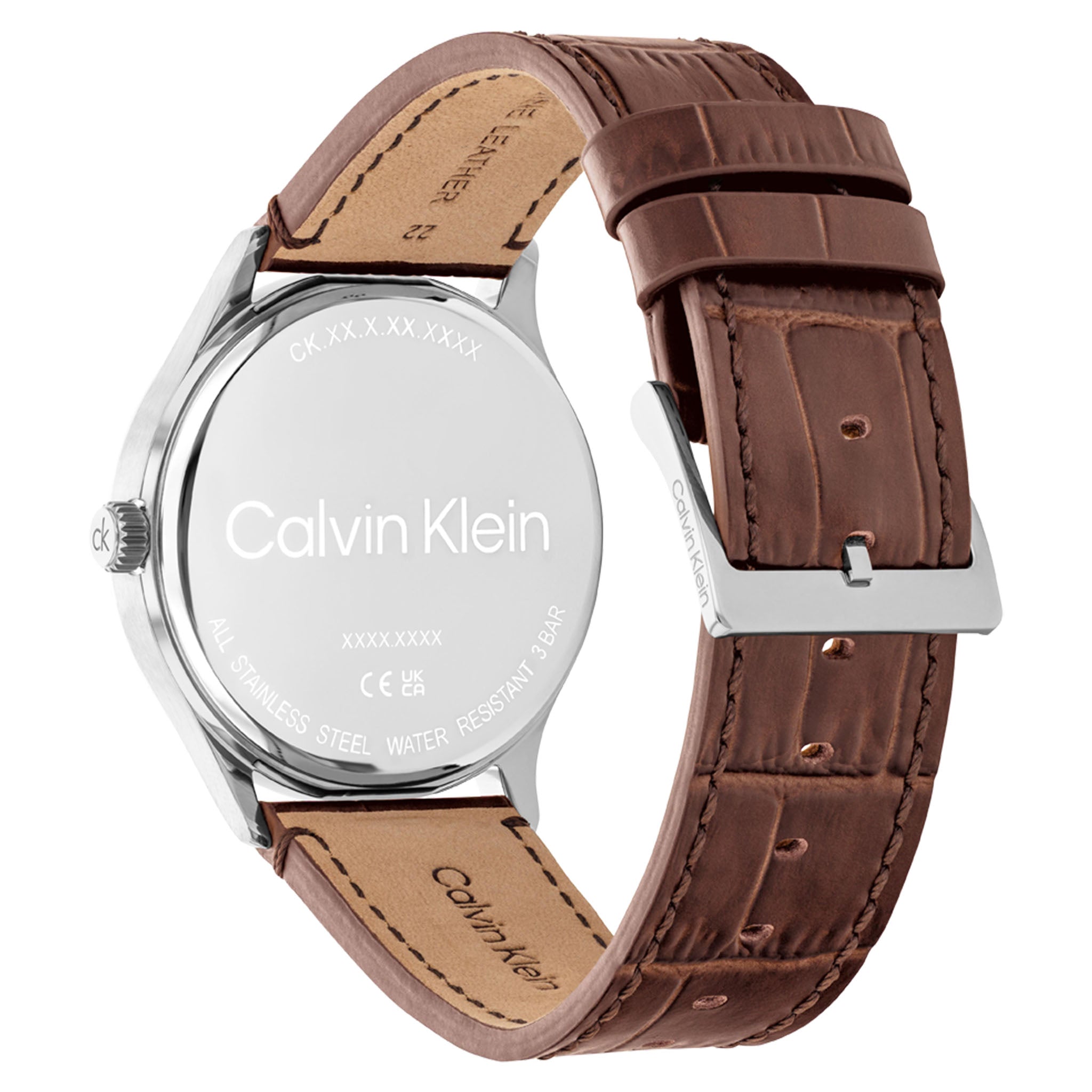 Calvin Klein Brown Leather Blue Dial Men's Watch - 25200552