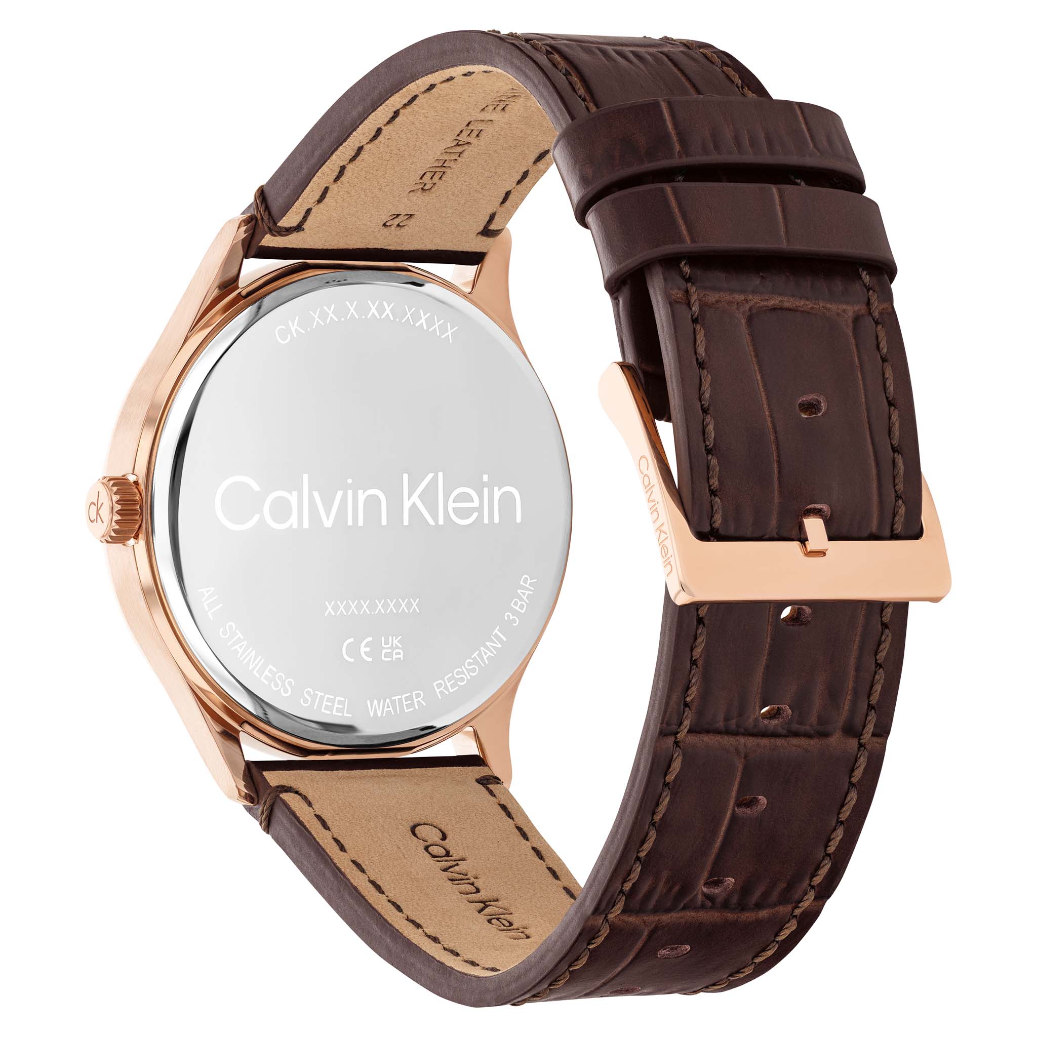 Calvin Klein Dark Brown Leather Silver White Dial Men's Watch - 25200553