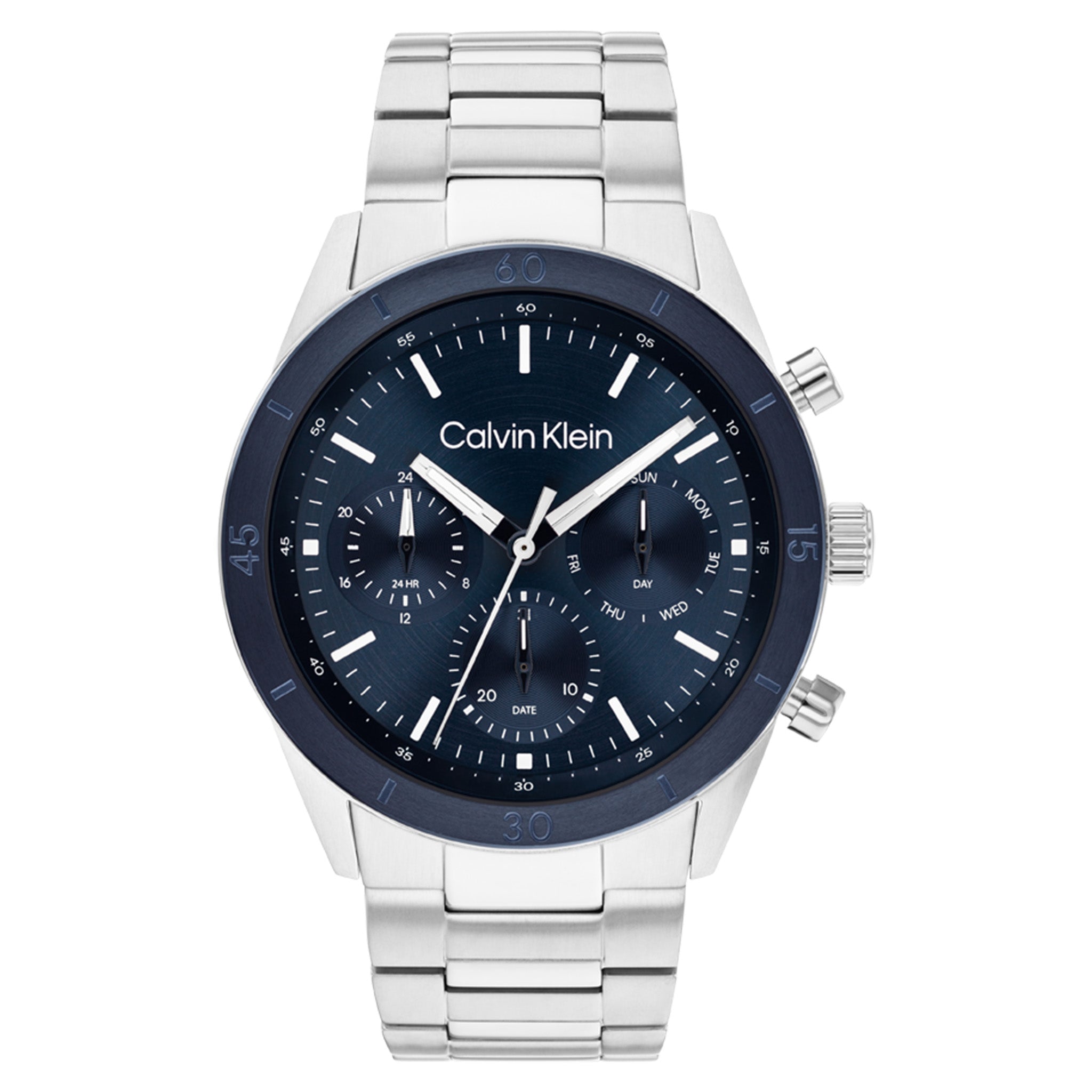 Calvin Klein Silver Steel Blue Dial Multi-function Men's Watch - 25200556