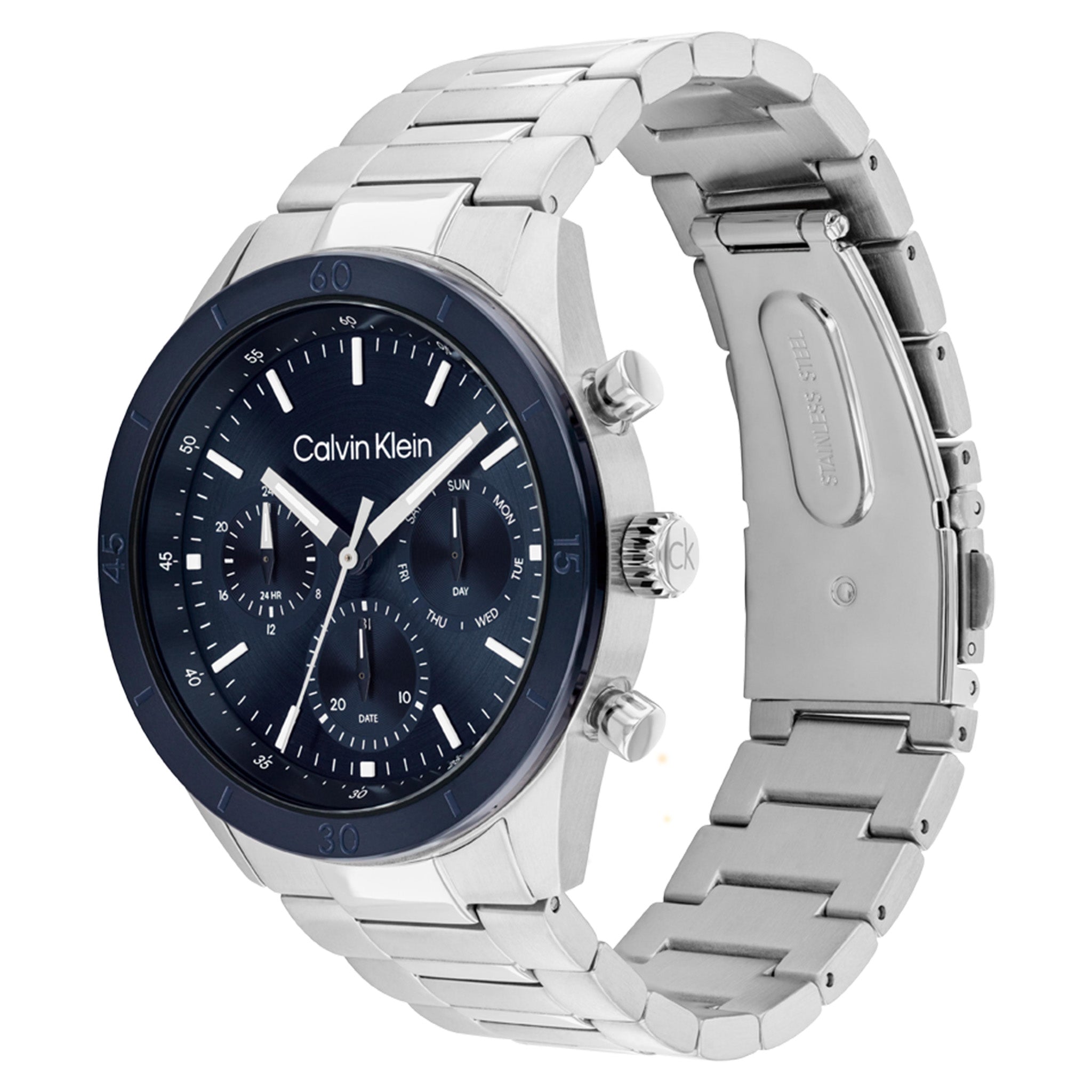 Calvin Klein Silver Steel Blue Dial Multi-function Men's Watch - 25200556