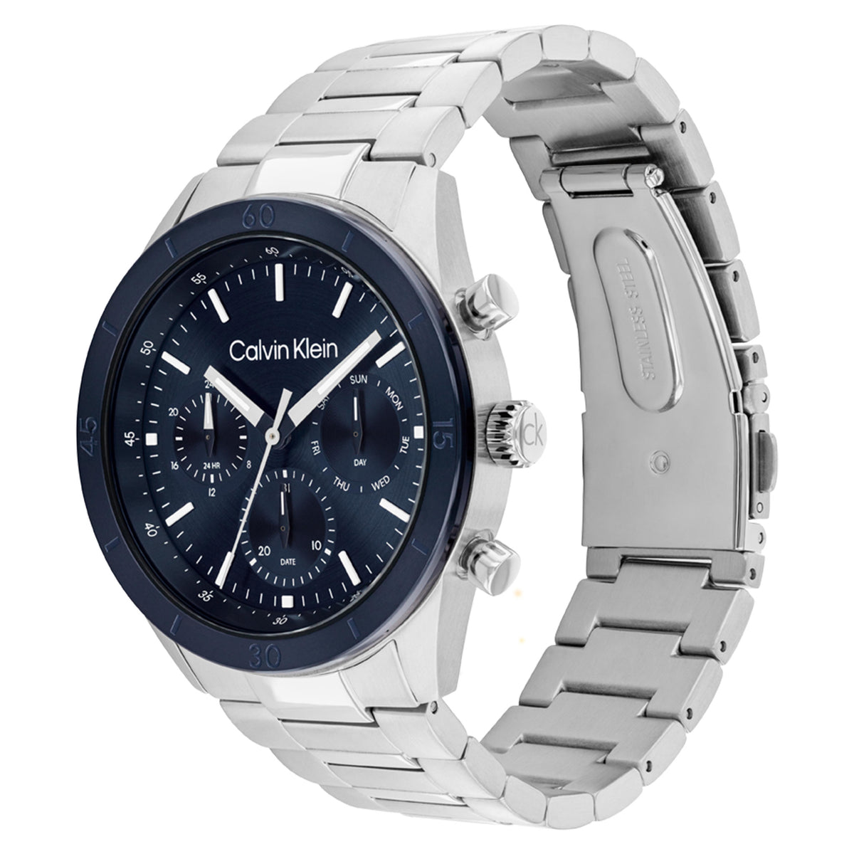 Calvin Klein Silver Steel Blue Dial Multi-function Men's Watch - 25200556