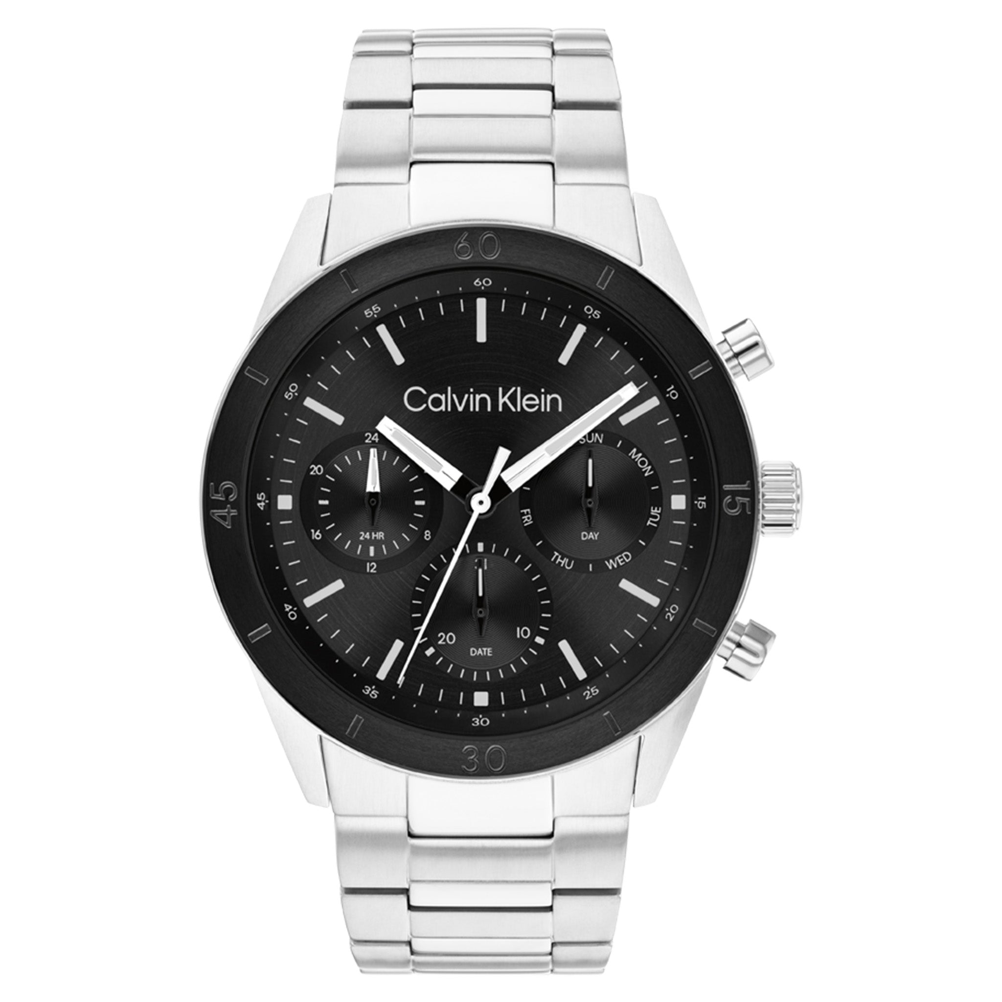 Calvin Klein Silver Steel Black Dial Multi-function Men's Watch - 25200557
