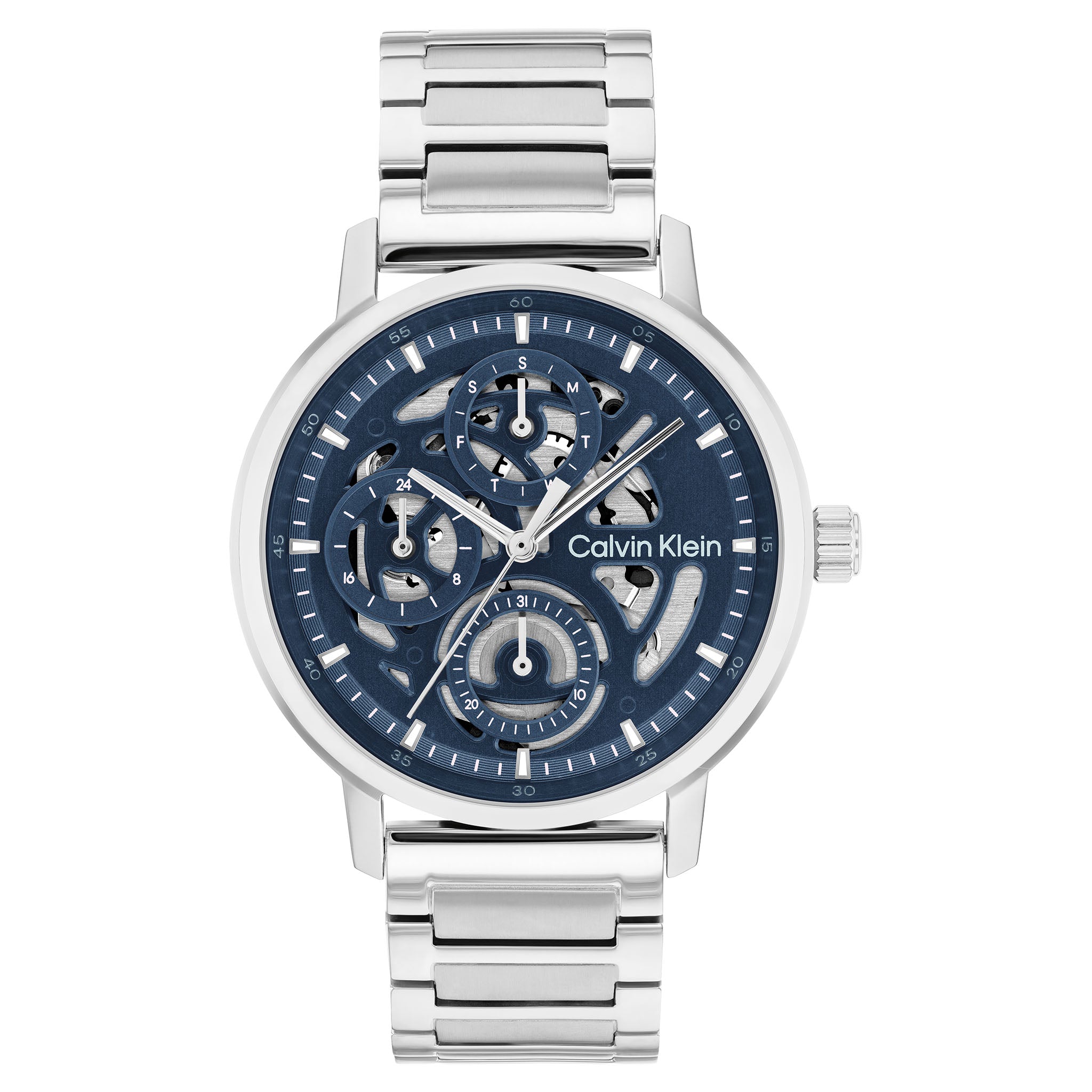 Calvin Klein Silver Steel Blue Dial Multi-function Men's Watch - 25200562