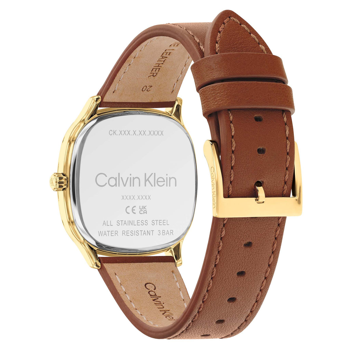 Calvin Klein Tan Leather White Dial Men's Watch - 25200578