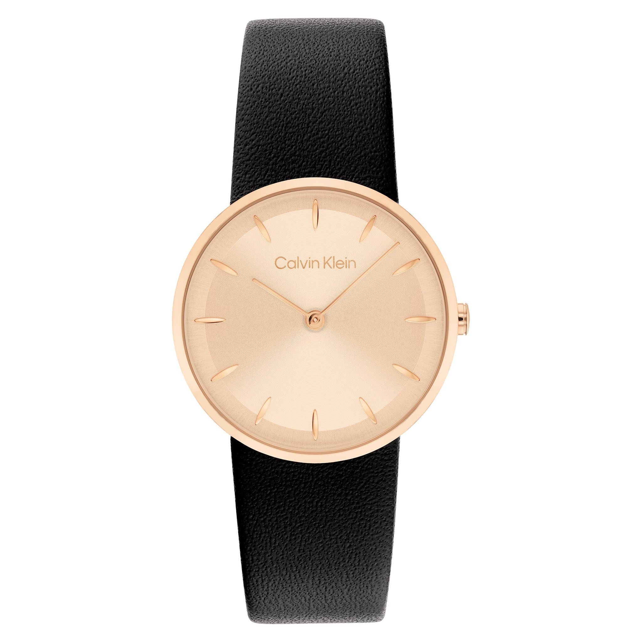 Calvin Klein Rose Gold Steel with Black Leather Carnation Gold Dial Women's Gift Set Watch - 25700001