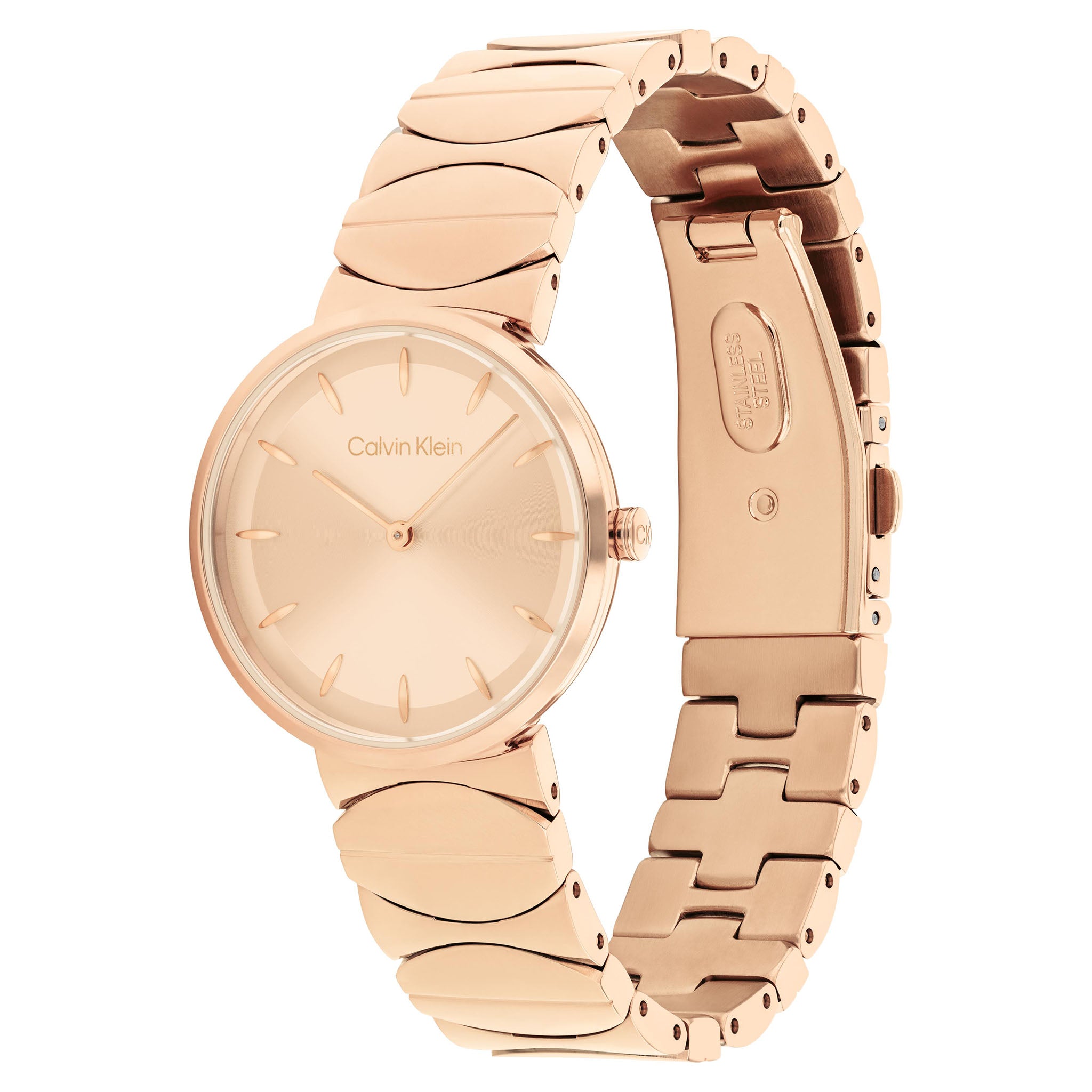 Calvin Klein Rose Gold Steel with Black Leather Carnation Gold Dial Women's Gift Set Watch - 25700001