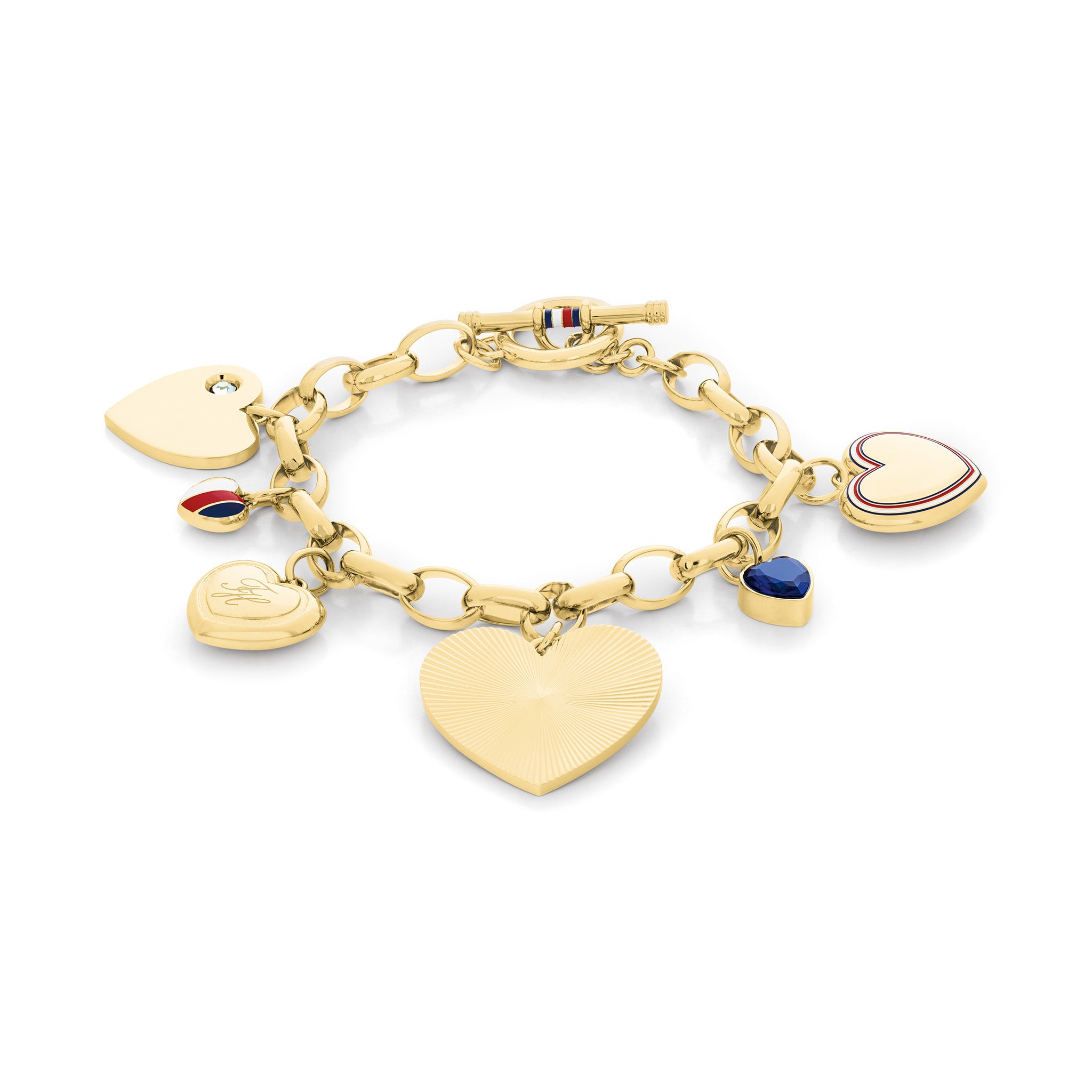 Tommy Hilfiger Jewellery Gold Steel & Crystals & Blue Glass Women's Charm Bracelet - 2781066