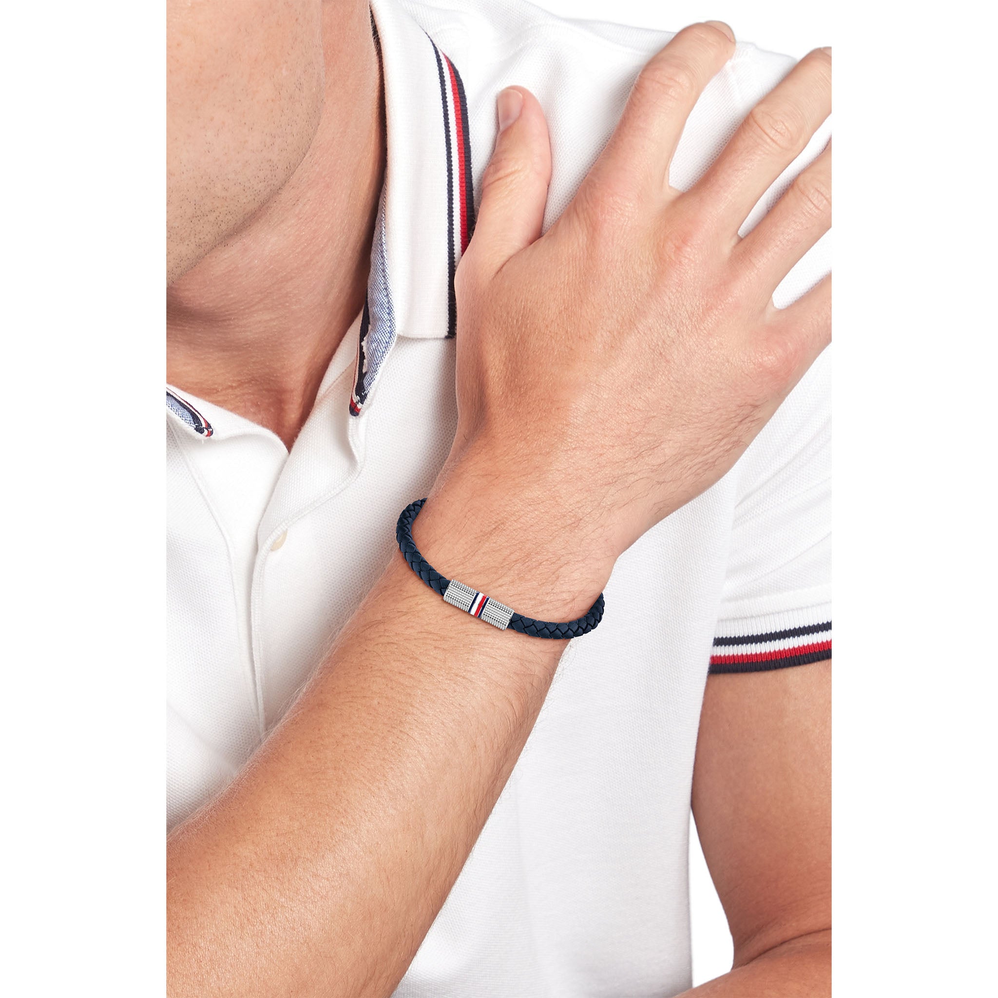 Tommy Hilfiger Jewellery Stainless Steel & Navy Leather Men's Rope Bracelet - 2790460