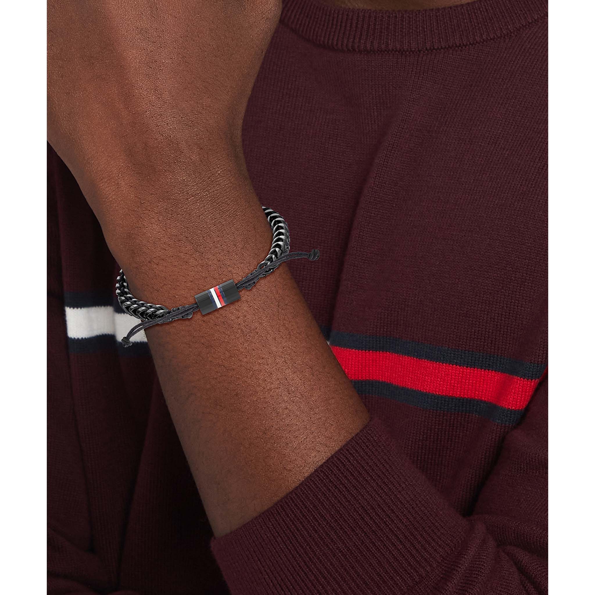 Tommy Hilfiger Jewellery Black Steel & Nylon Cord Men's Rope Bracelet - 2790513