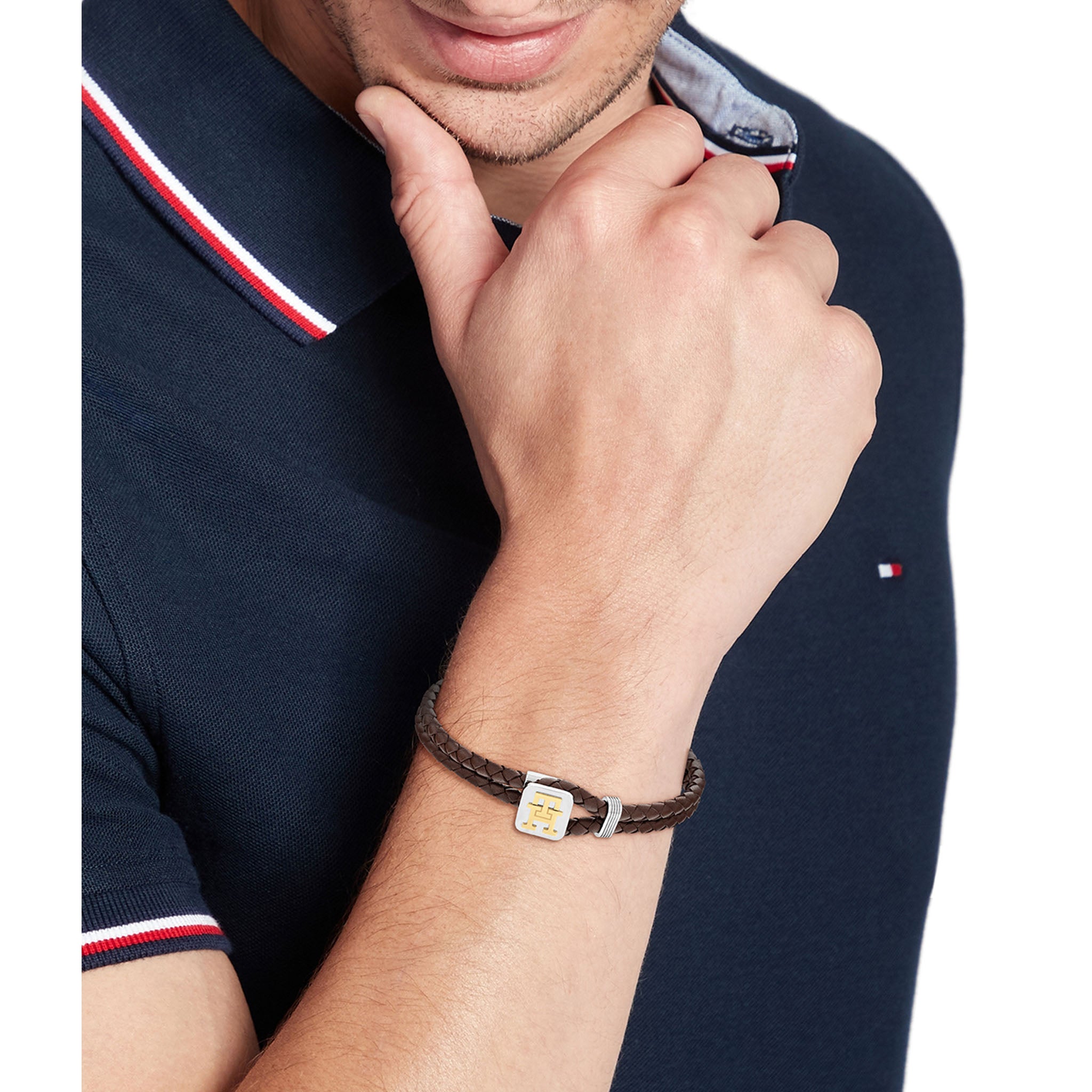 Tommy Hilfiger Jewellery Two-Tone Steel & Brown Leather Men's Bracelet - 2790532