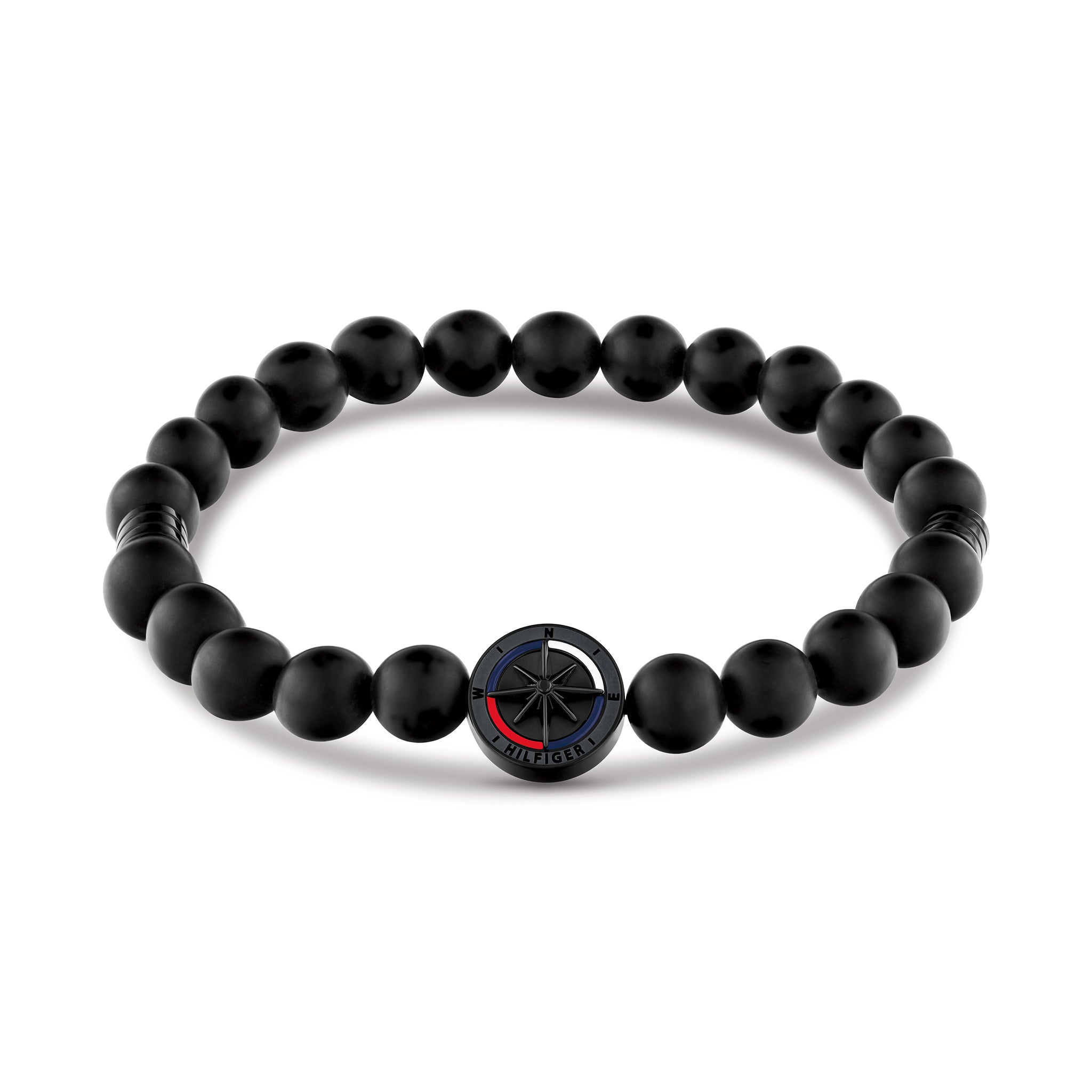 Tommy Hilfiger Jewellery Black Steel & Black Onyx Bead & Black Elastic R Men's Bead Bracelet - 2790724