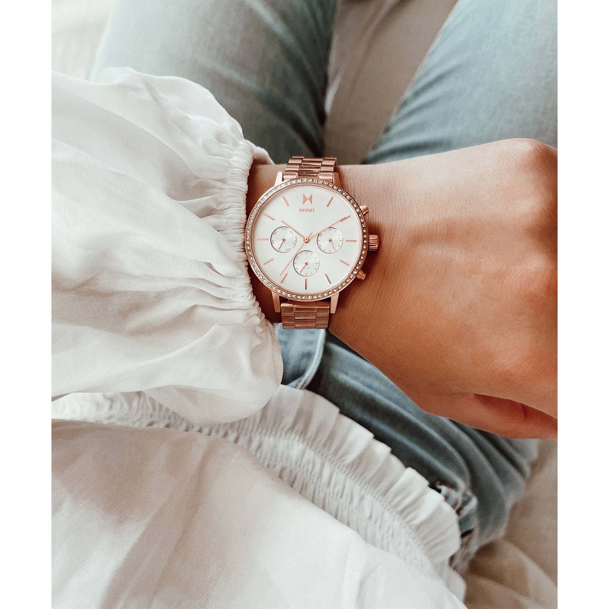 MVMT Rose Gold Steel White Dial Multi-function Women's Watch - 28000135D
