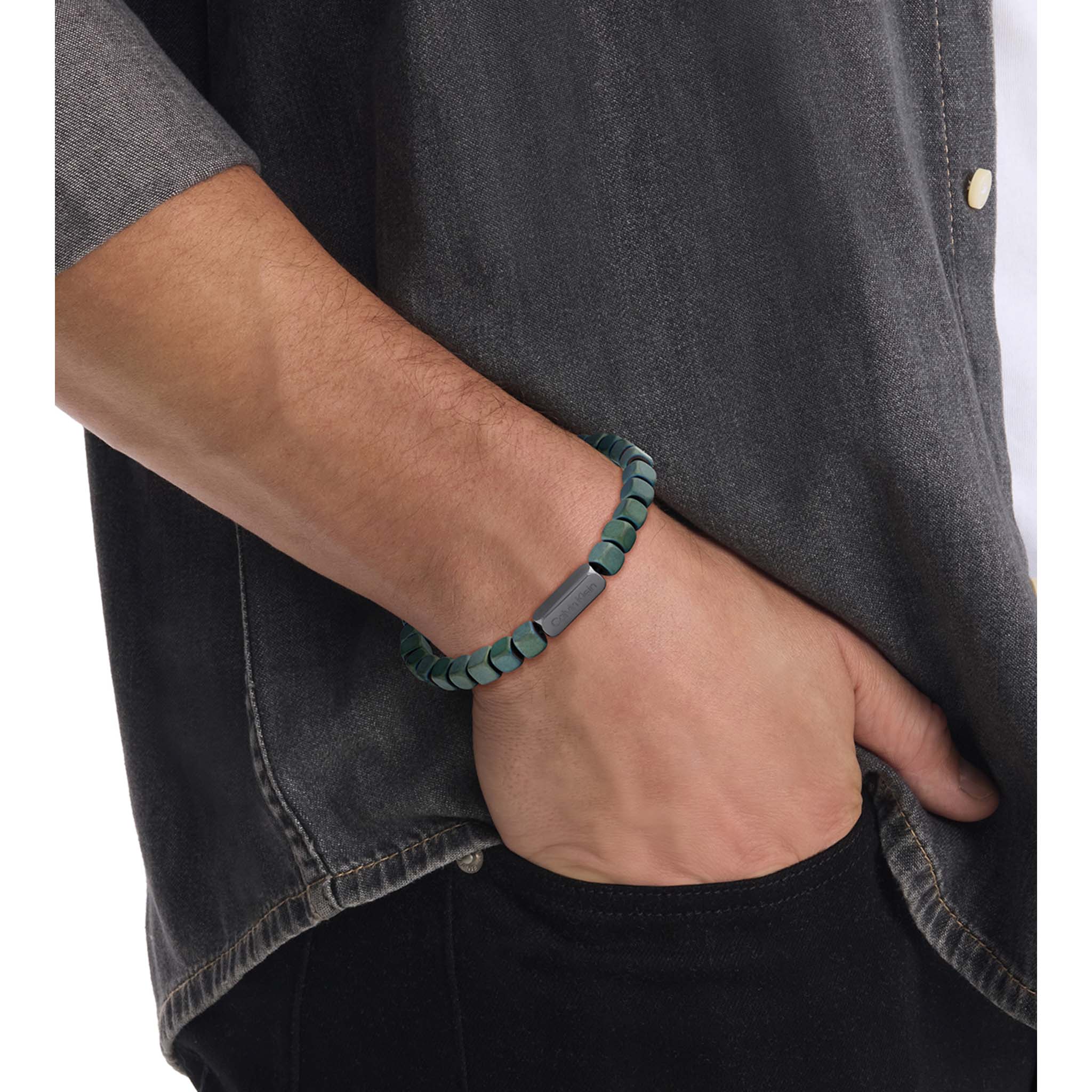 Calvin Klein Jewellery Grey Steel & Green Hematite Men's Bead Bracelet - 35100059