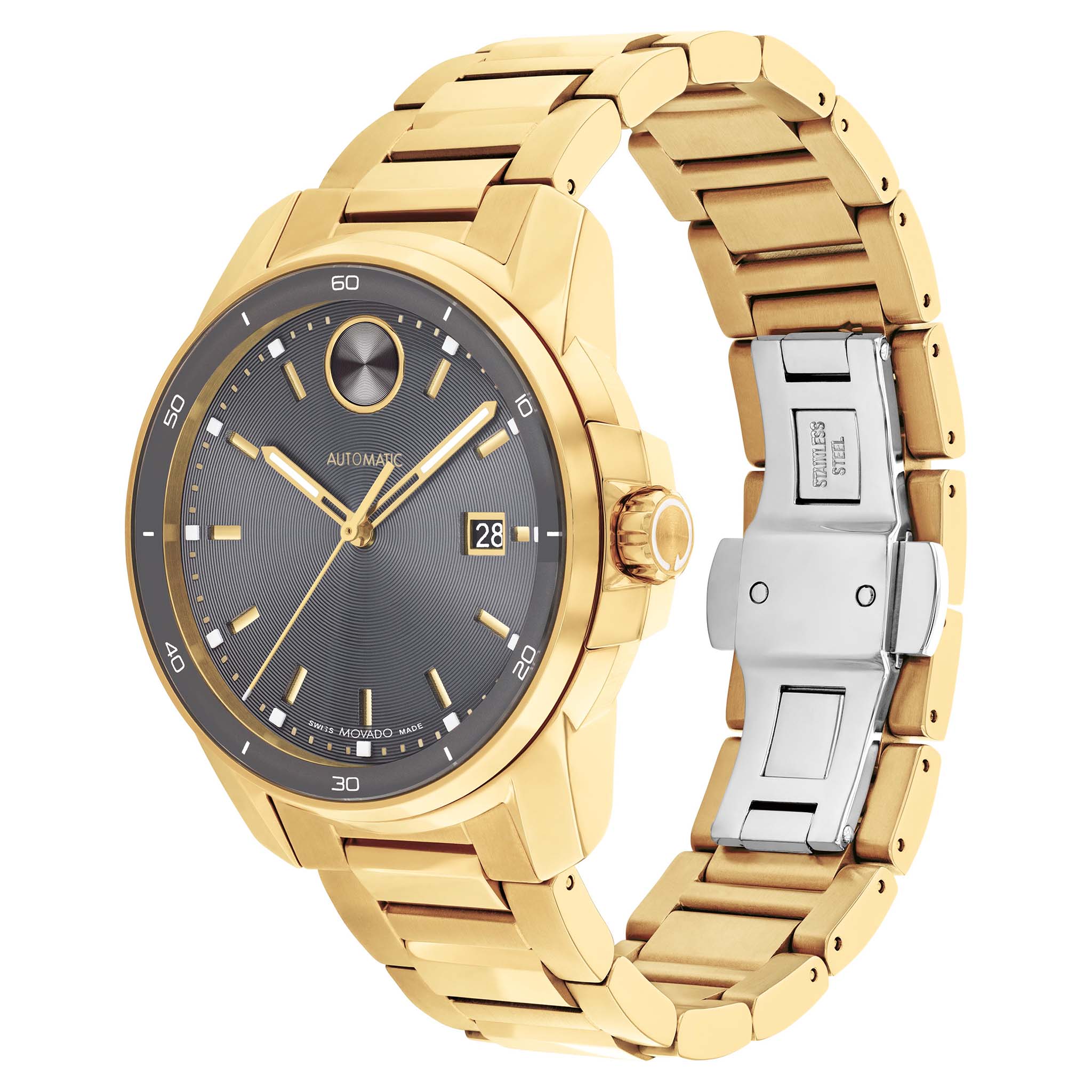 Movado Gold Steel Grey Dial Automatic Men's Swiss Made Watch - 3601250