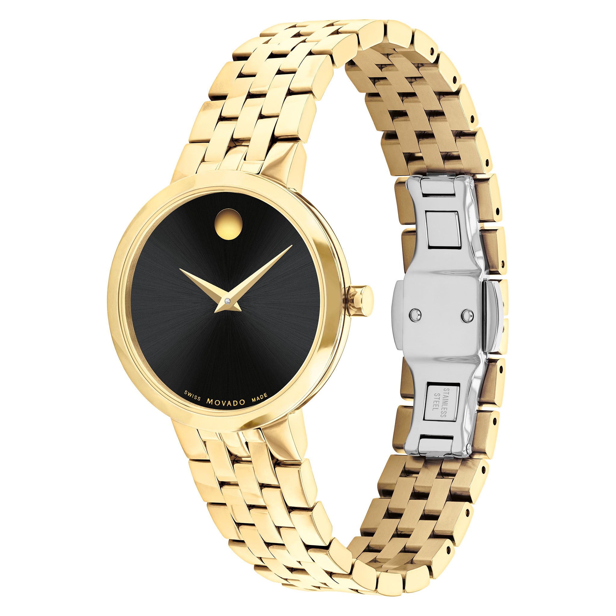 Movado Gold Steel Black Dial Women's Swiss Made Watch - 607847
