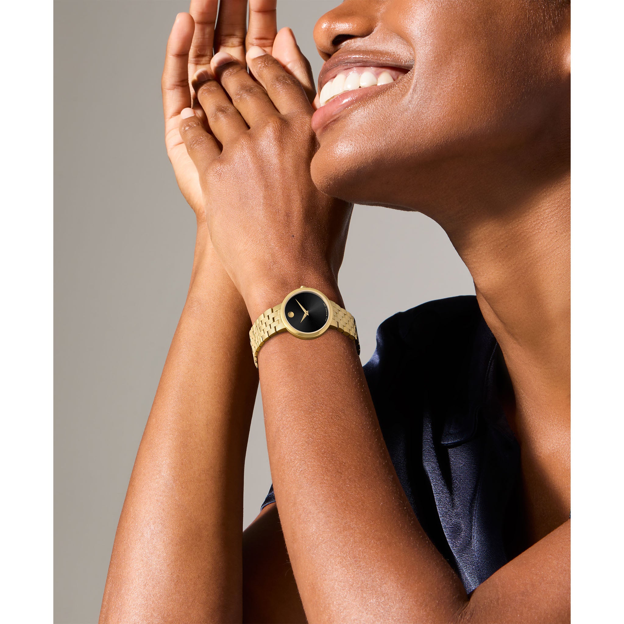 Movado Gold Steel Black Dial Women's Swiss Made Watch - 607847