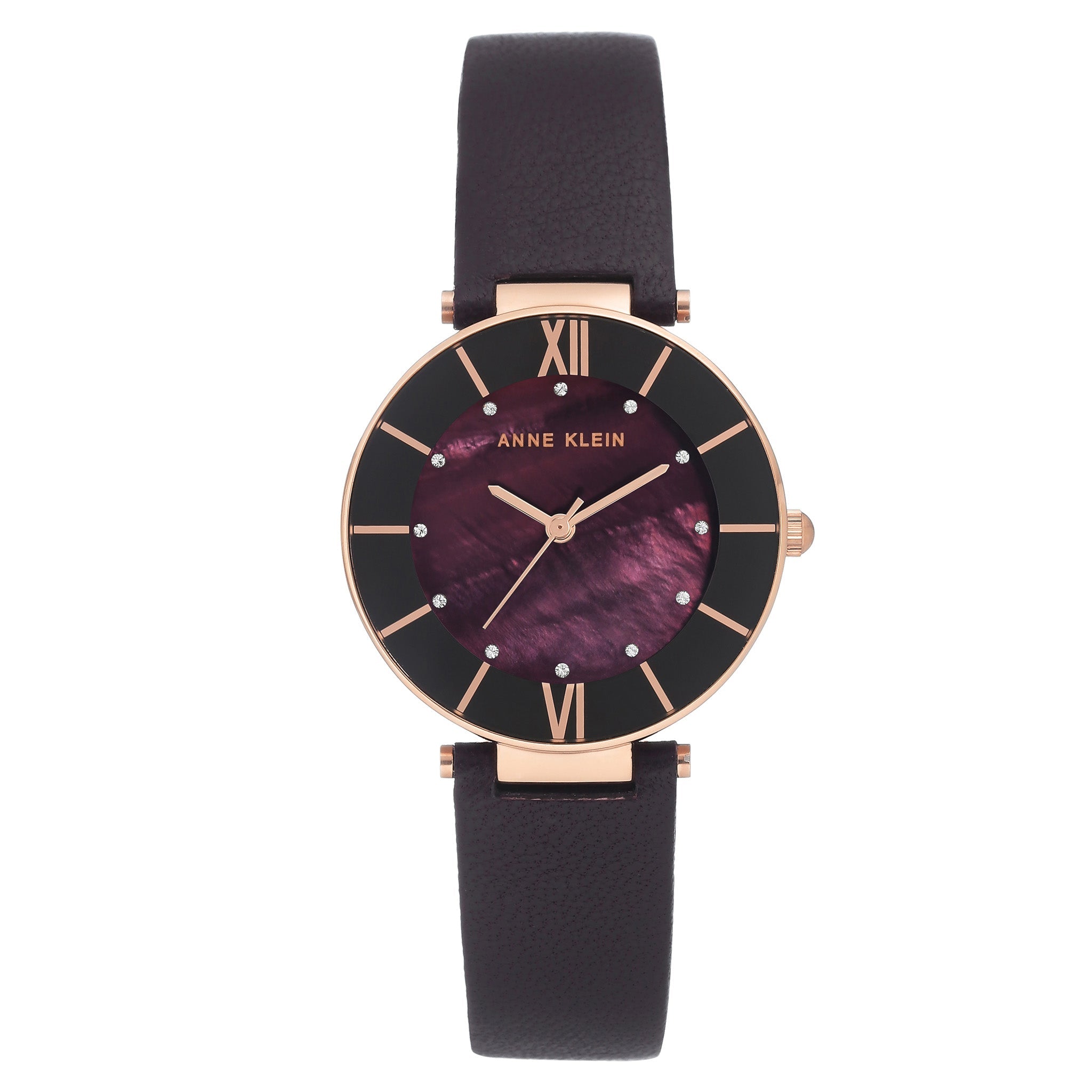 Anne Klein Alloy Rose Gold With Plum Leather Women's Watch - AK3272RGPL