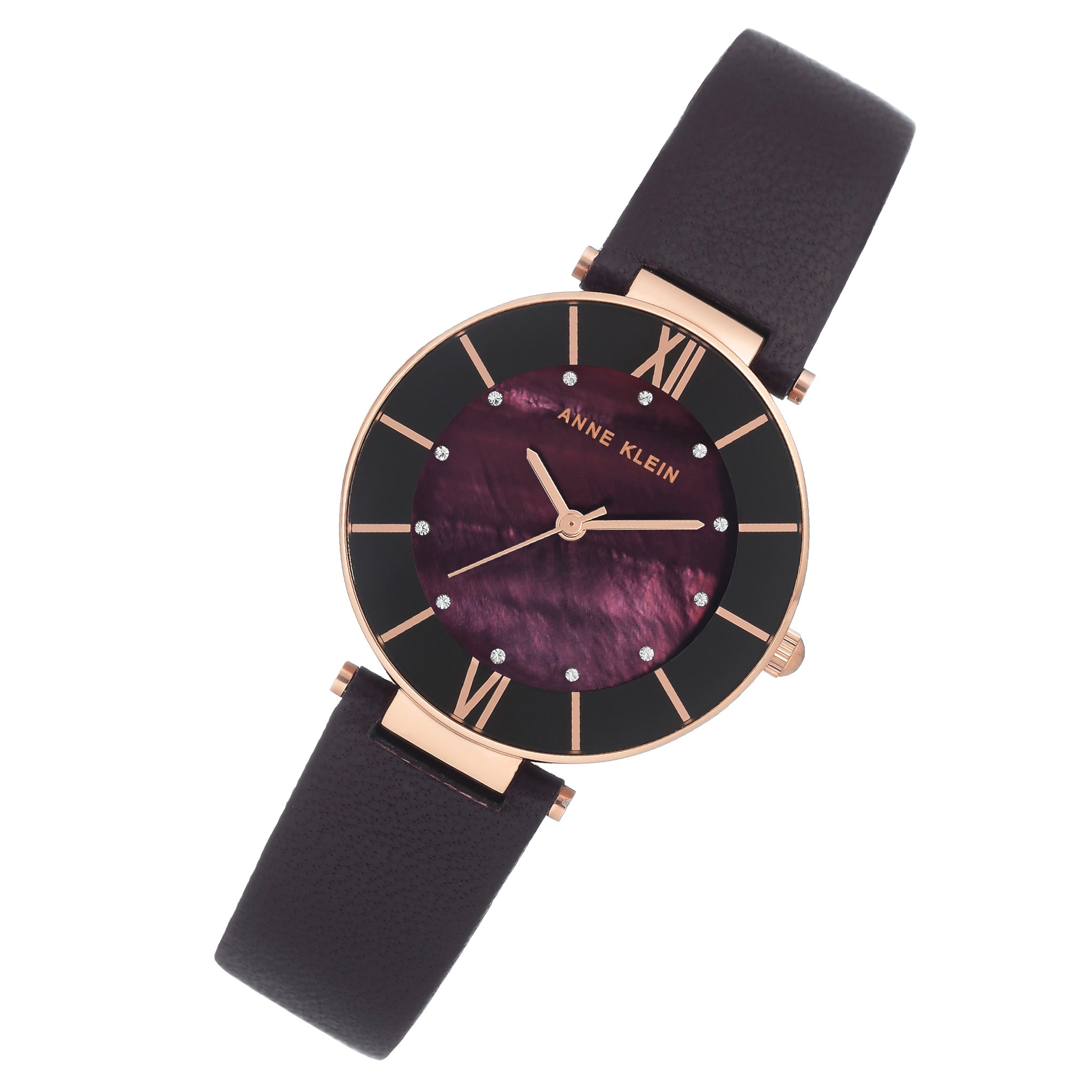 Anne Klein Leather Dark Plum Dial Women's Watch - AK3272RGPL