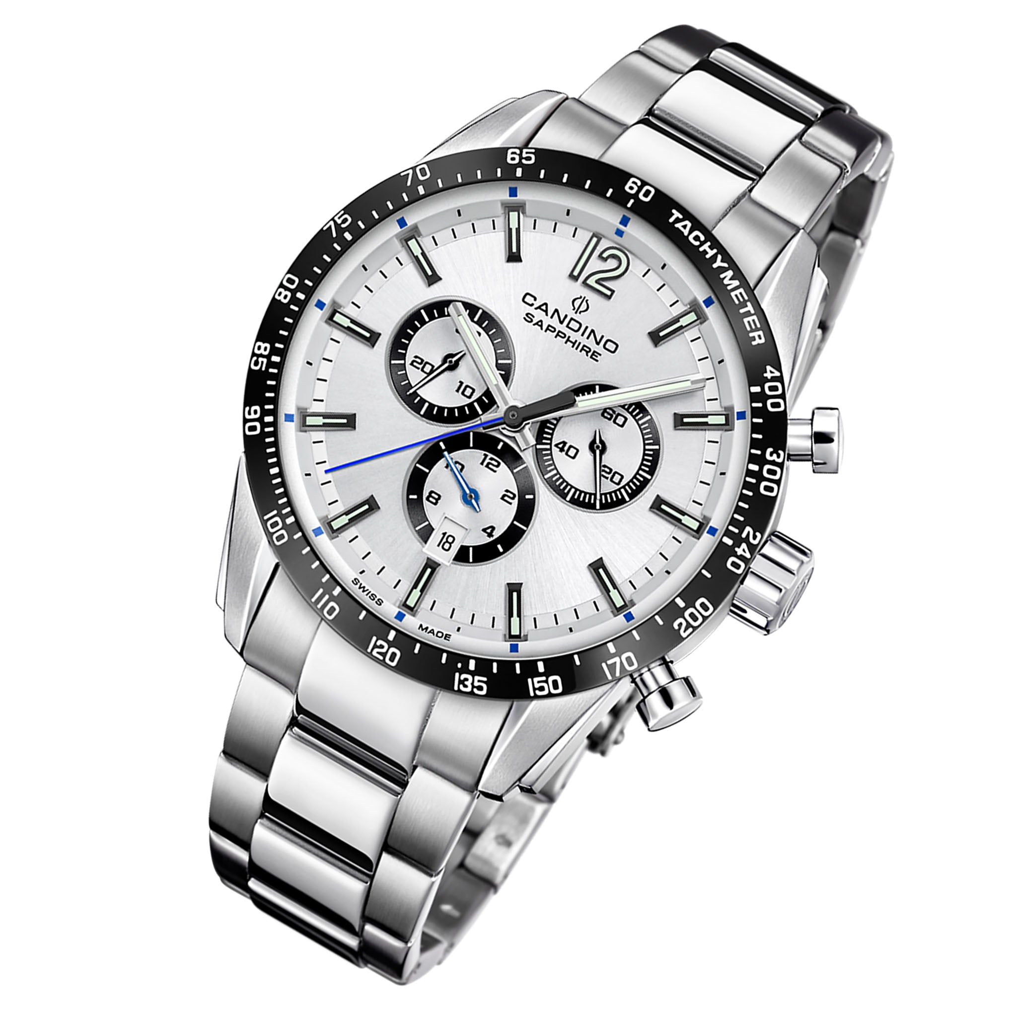 Candino Silver Steel White Dial Men's Chronograph Swiss Made Watch - C4757/1