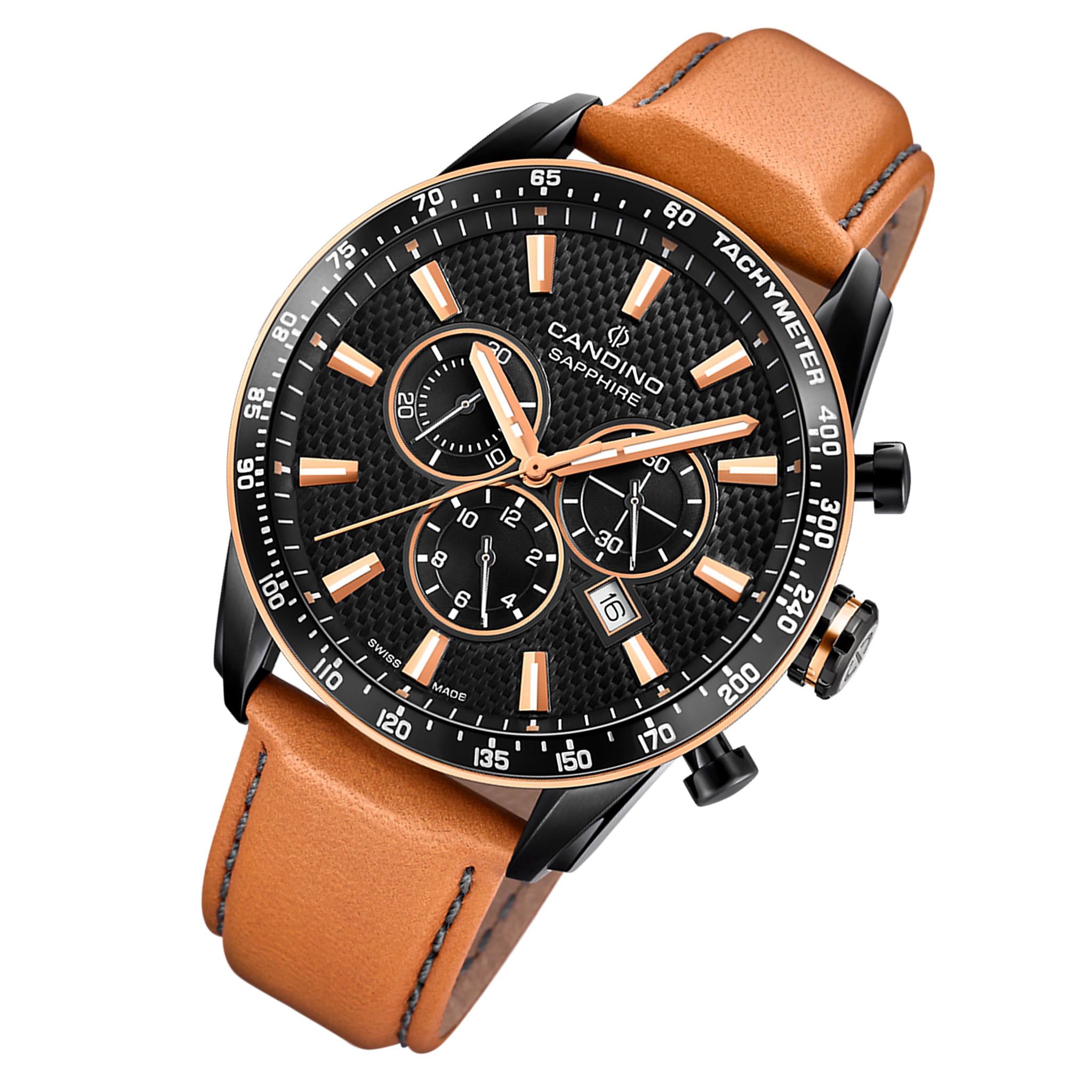 Candino Brown Leather Black Dial Men's Chronograph Swiss Made Watch - C4759/1
