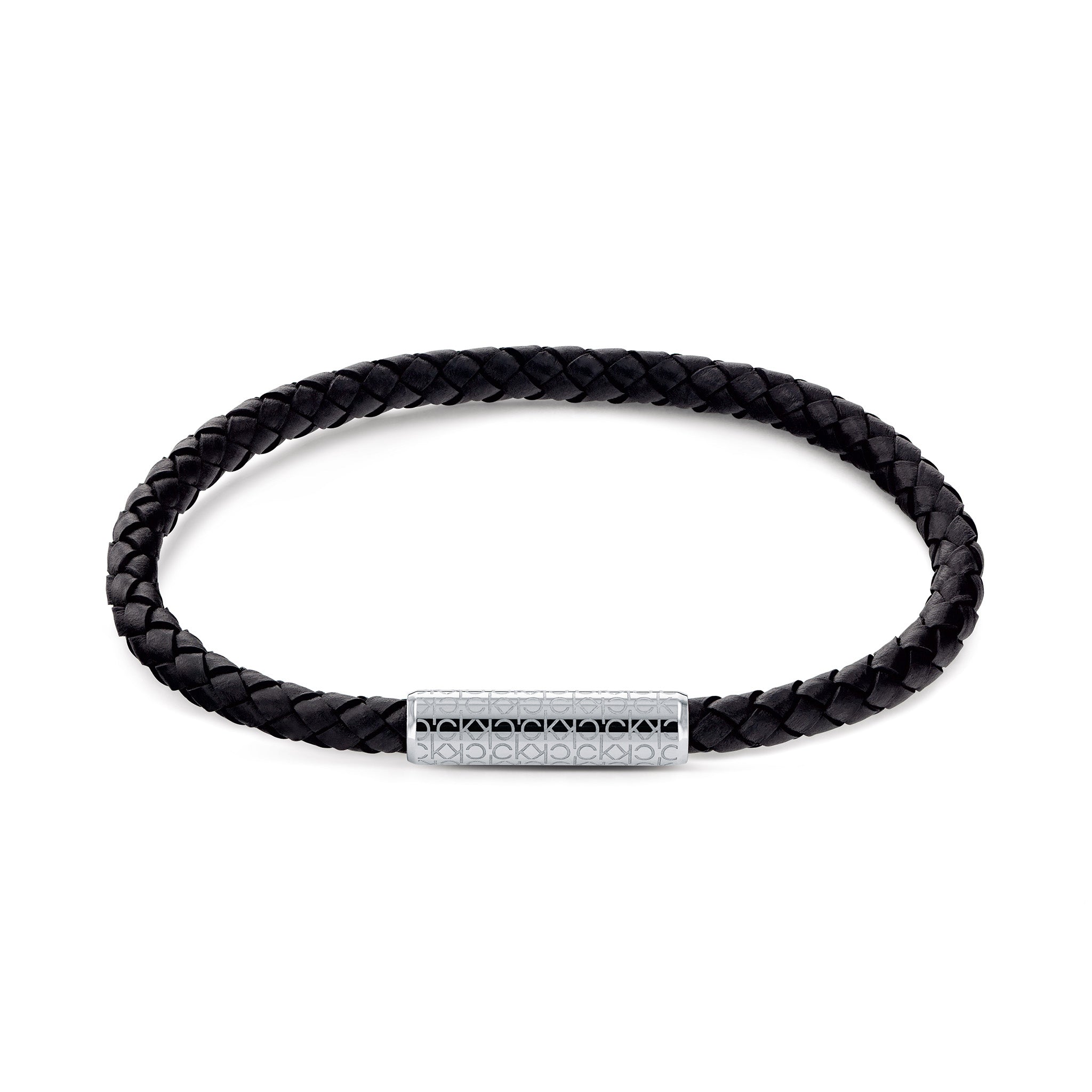 Calvin Klein Jewellery Stainless Steel & Black Leather Men's Leather Bracelet - 35000101