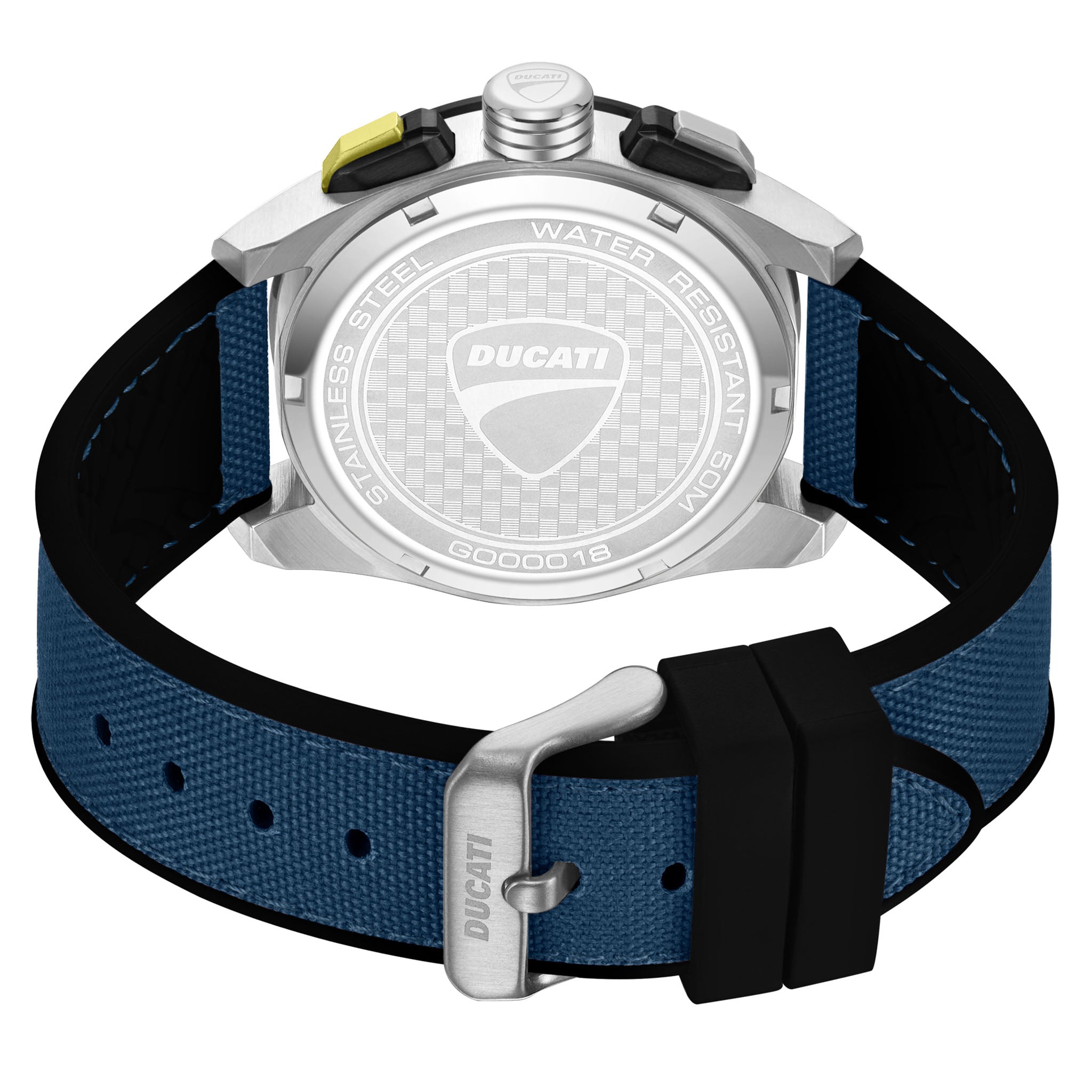 Ducati Black Blue Silicone Nylon Blue Yellow Dial Chronograph Men's Watch - DTWGO0001802