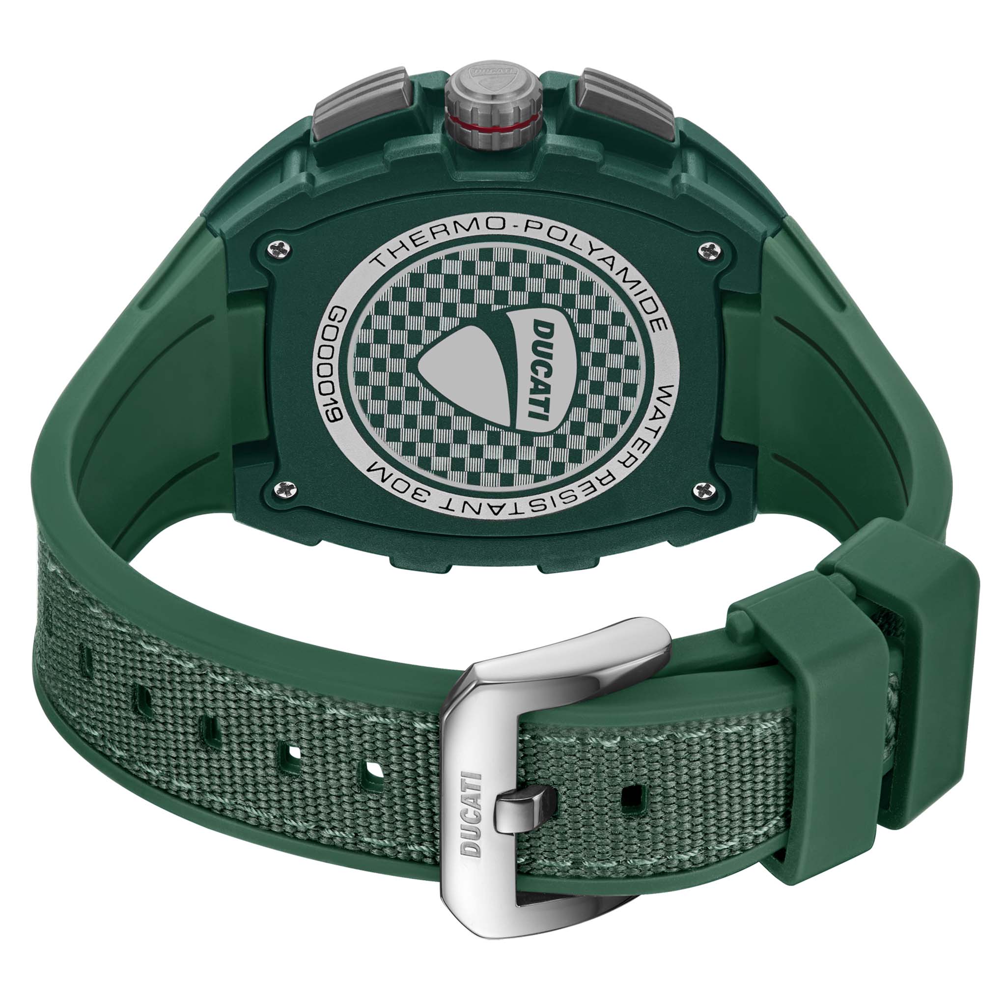 Ducati Green Silicone Nylon Black Grey Dial Multi-function Men's Watch - DTWGO0001904