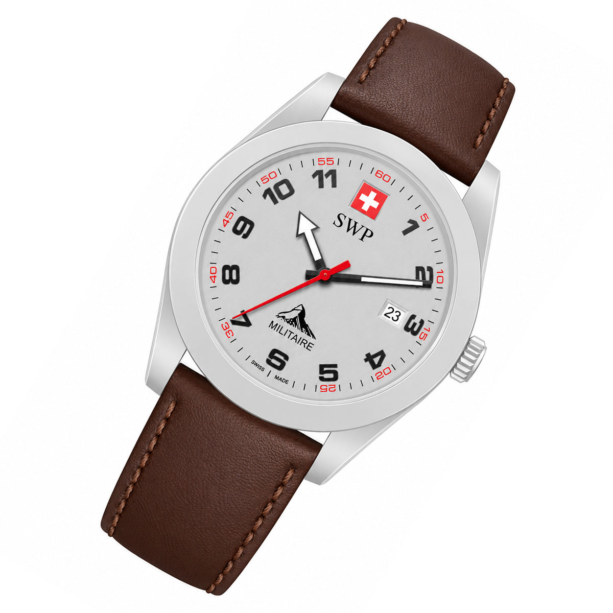 SWP Brown Leather Grey Dial Men's Swiss Made Watch - H139ALI