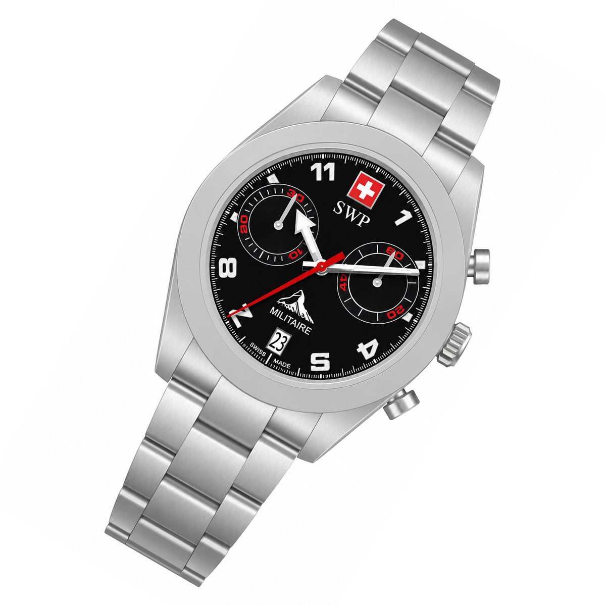 SWP Silver Steel Black Multi-function Men's Swiss Made Watch - H139CHAN