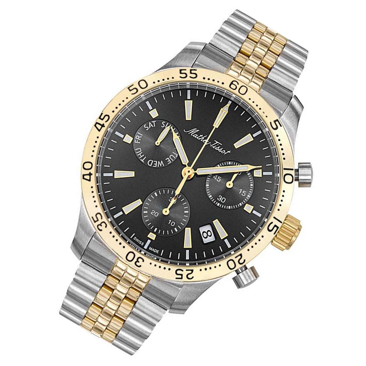 Mathey-Tissot Type 22 Two-Tone Stainless Steel Black Dial Men's Multi-function Watch - H1822CHBN