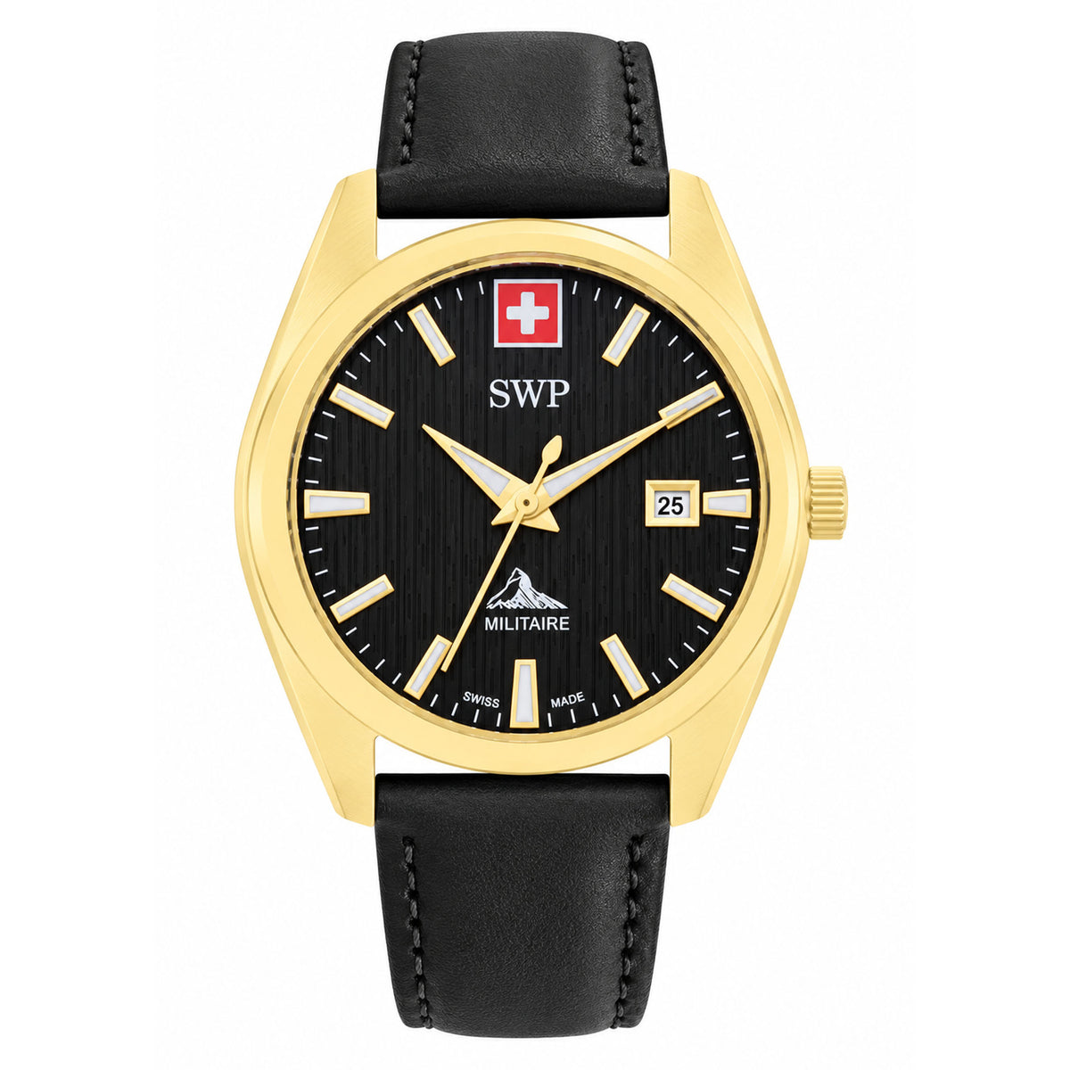 SWP Black Leather Men's Swiss Made Watch - H226PLN