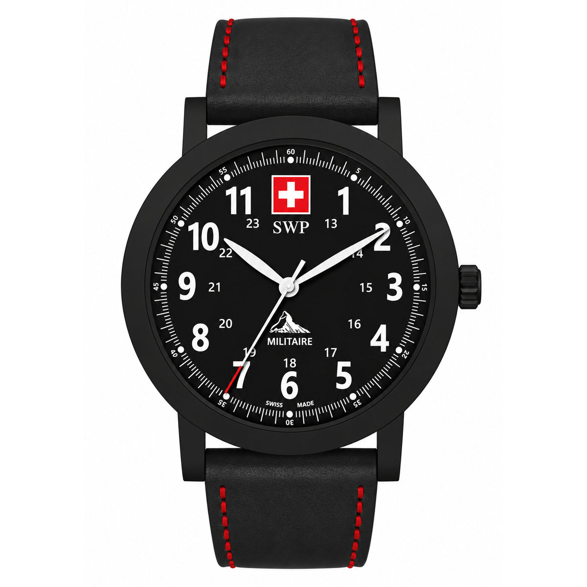 SWP Black & Red Leather Men's Swiss Made Watch - H227NLN