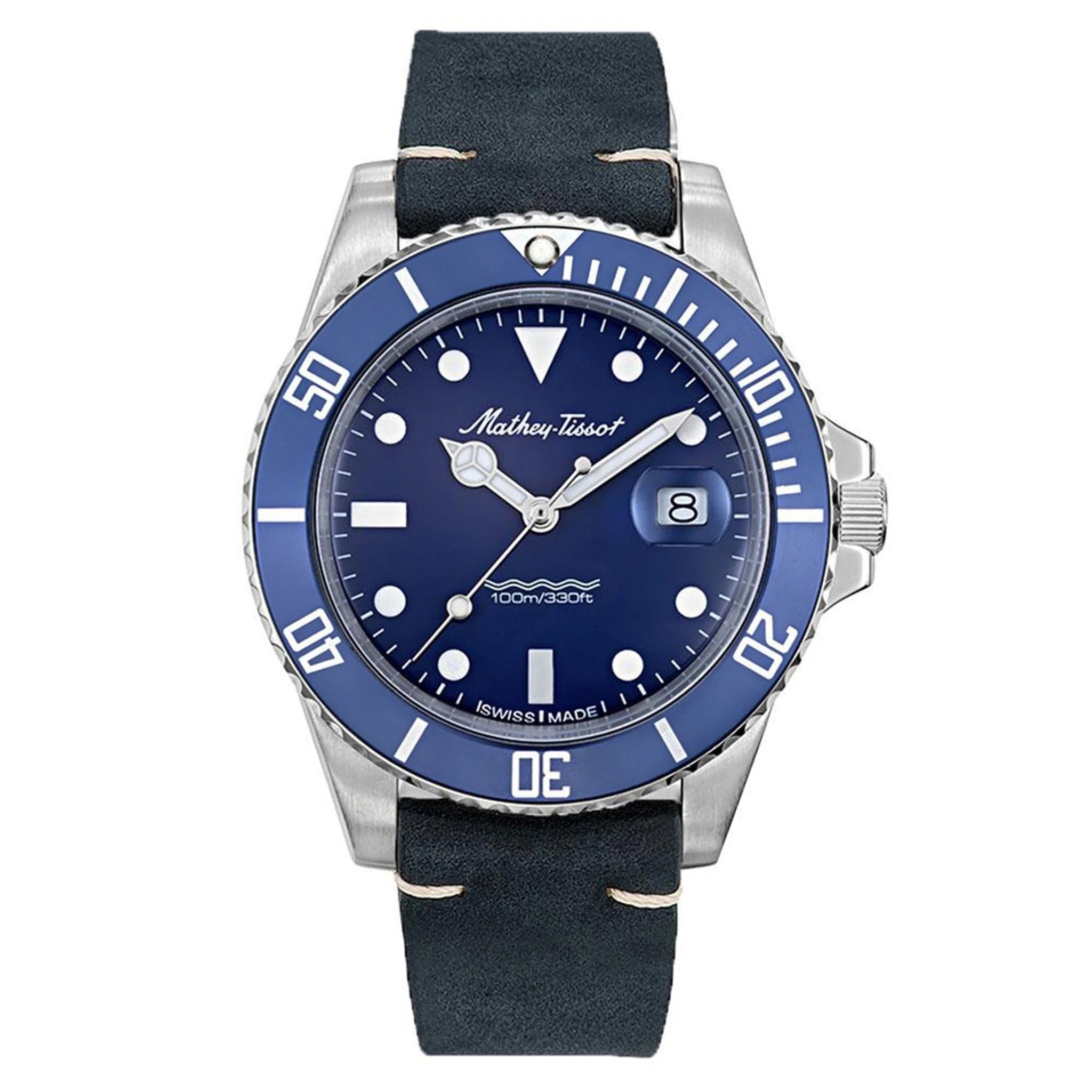 Mathey-Tissot Mathy Vintage Quartz 42 mm Leather Blue Dial Swiss Made Men's Watch - H901ALBU