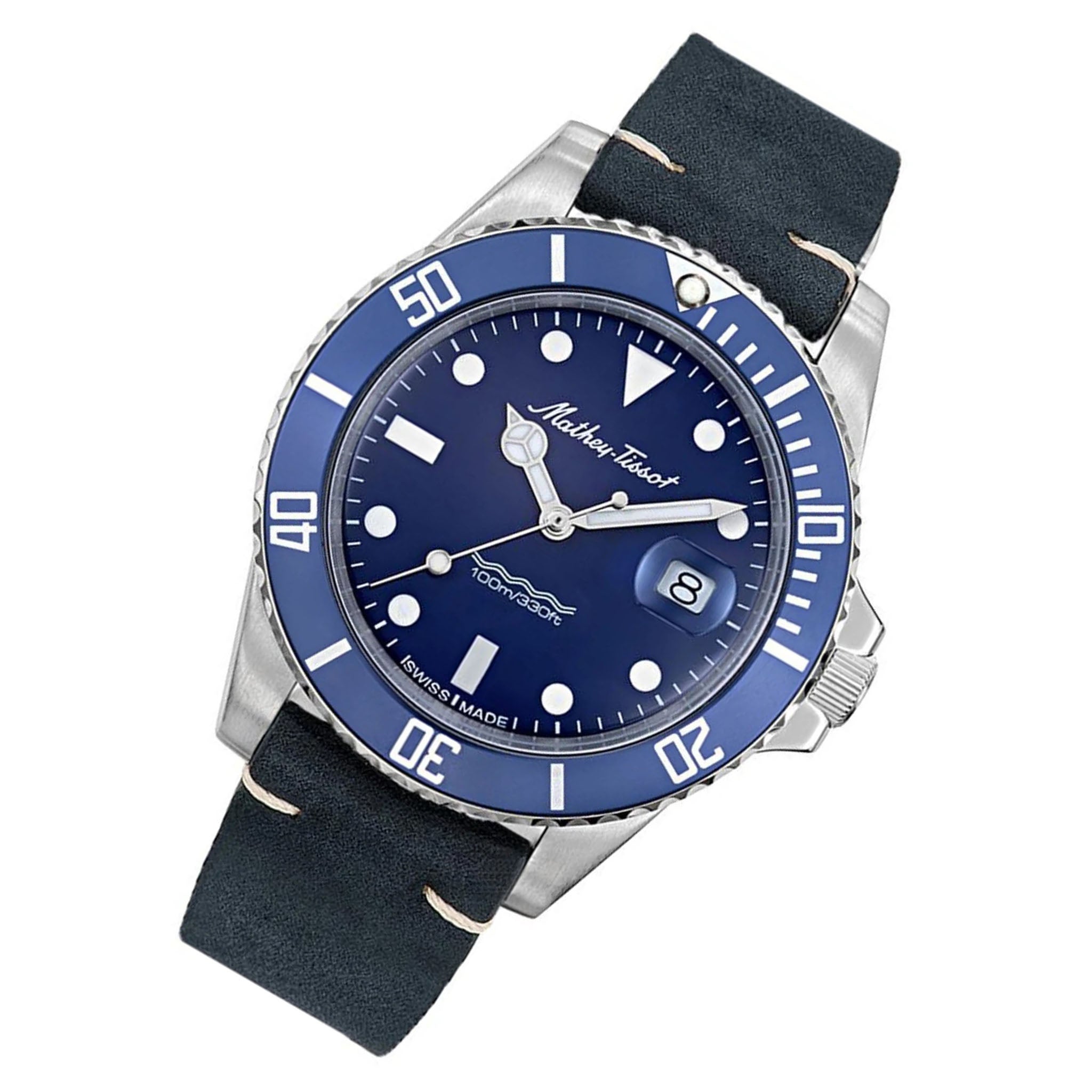 Mathey-Tissot Mathy Vintage Quartz 42 mm Leather Blue Dial Swiss Made Men's Watch - H901ALBU