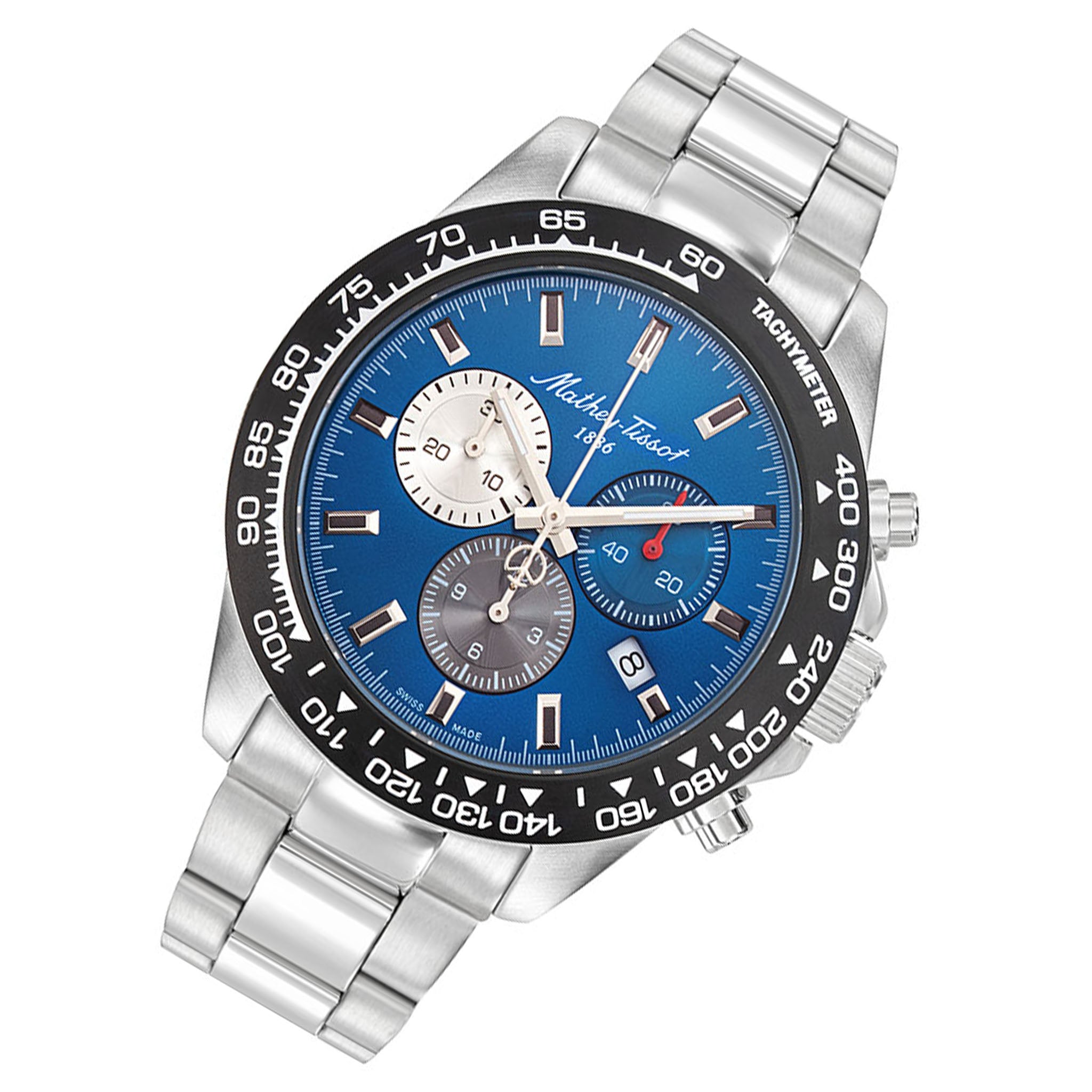 Mathey-Tissot Silver Steel Blue Dial Chronograph Men's Watch - H938CHABU