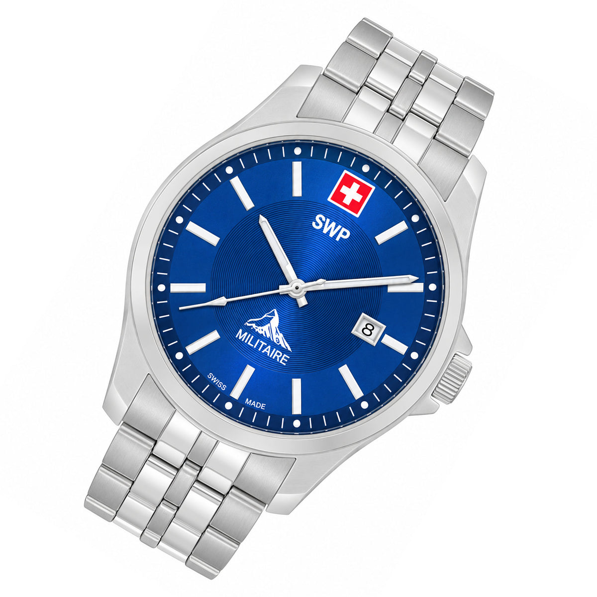 SWP Silver Steel Blue Dial Men's Swiss Made Watch - H984ABU