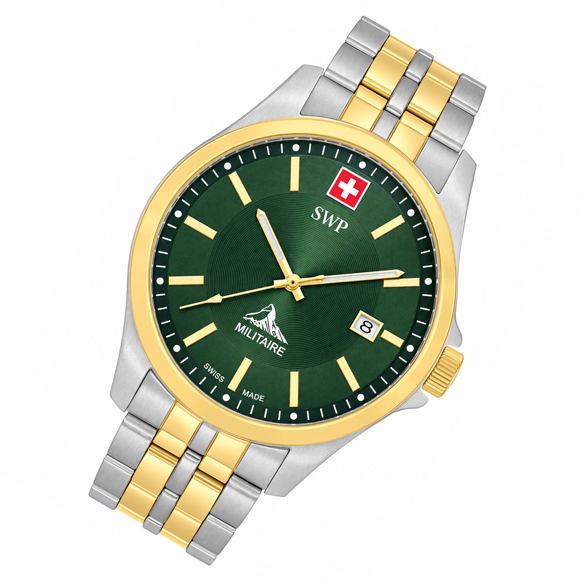 SWP Two-Tone Steel Green Dial Men's Swiss Made Watch - H984BV