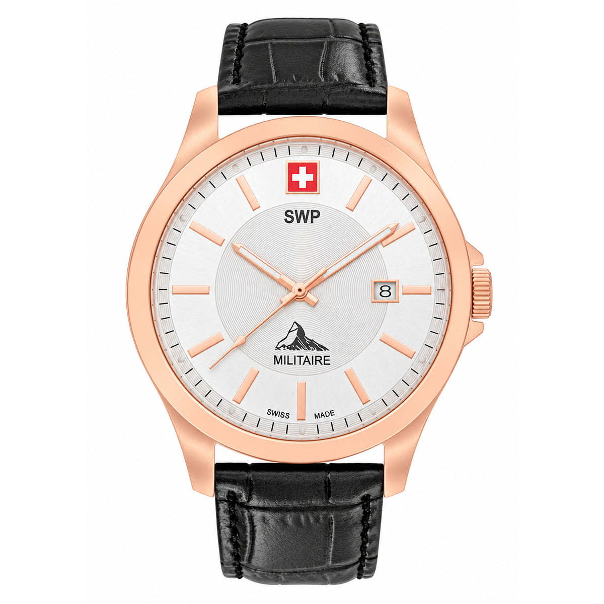 SWP Black Leather Men's Swiss Made Watch - H984PLS