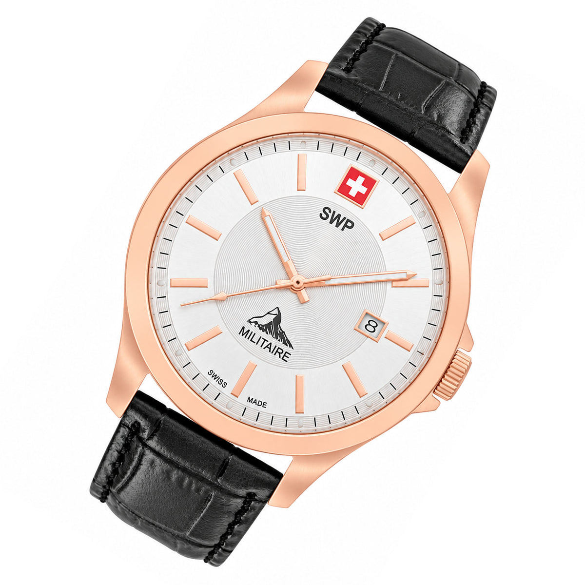 SWP Black Leather White Dial Men's Swiss Made Watch - H984PLS