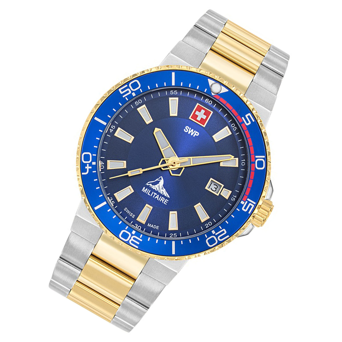 SWP Two-Tone Steel Blue Dial Men's Swiss Made Watch - H986BBU