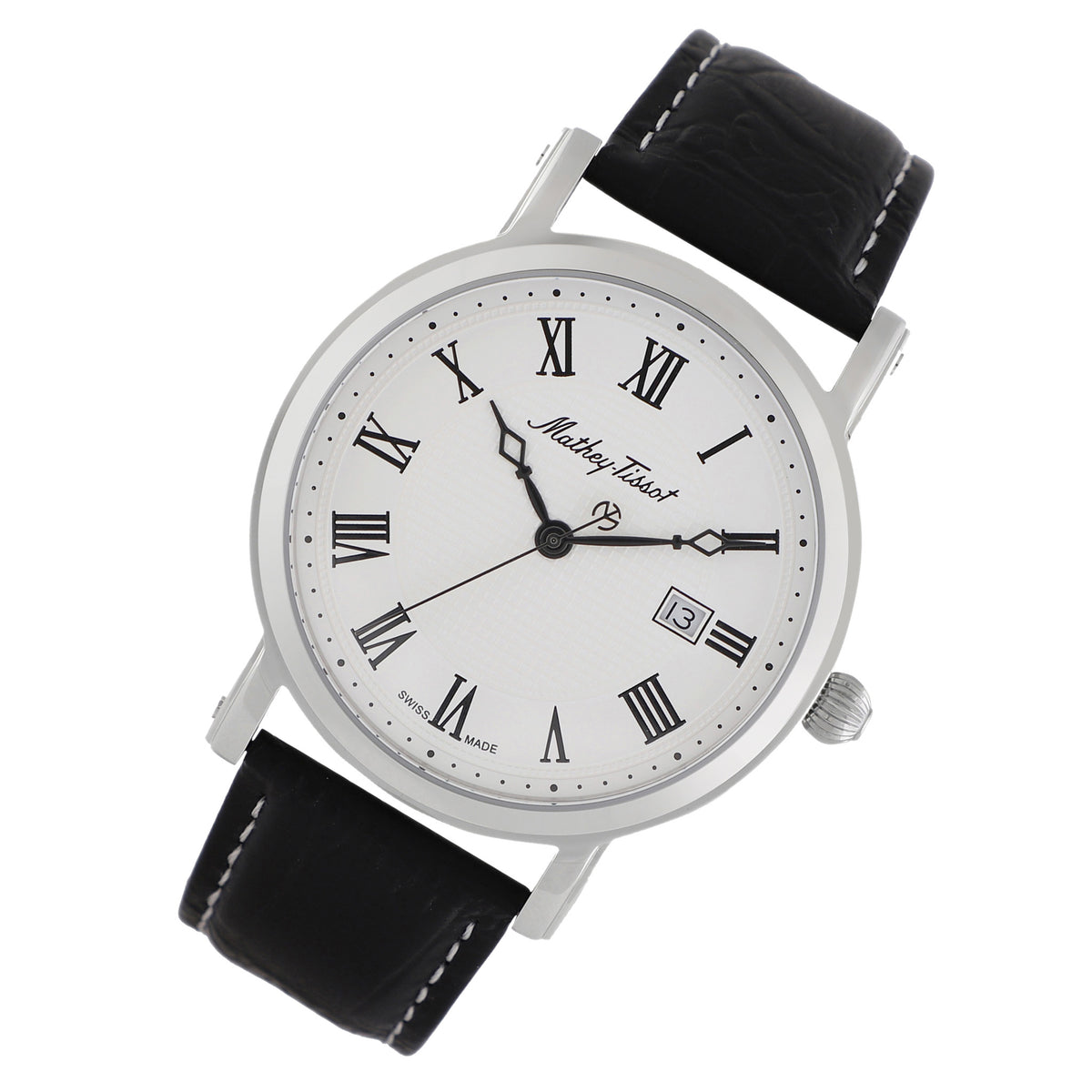 Mathey-Tissot City Leather White Dial Swiss Made Men's Watch - HB611251ABR
