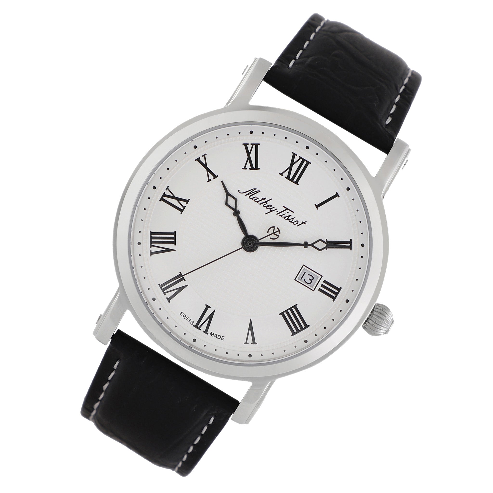 Mathey-Tissot City Leather White Dial Swiss Made Men's Watch - HB611251ABR