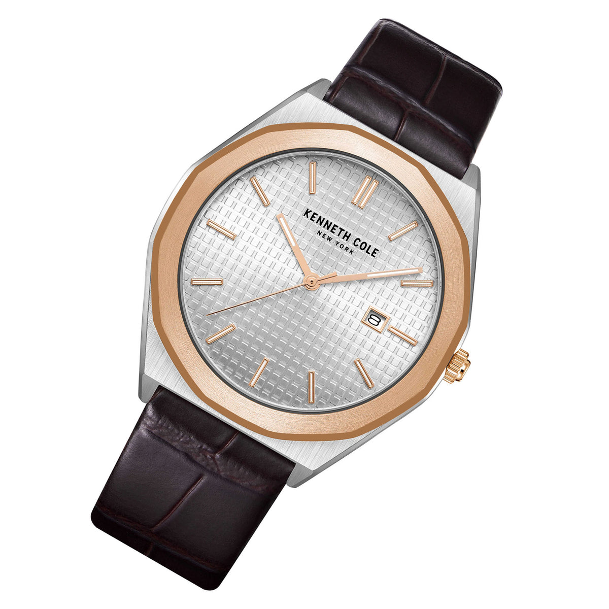 Kenneth Cole Brown Dark Leather Silver Dial Men's Watch - KCWGB2234210